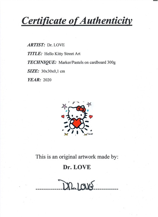 Dr. Love, Hello Kitty street art, Painting on paper