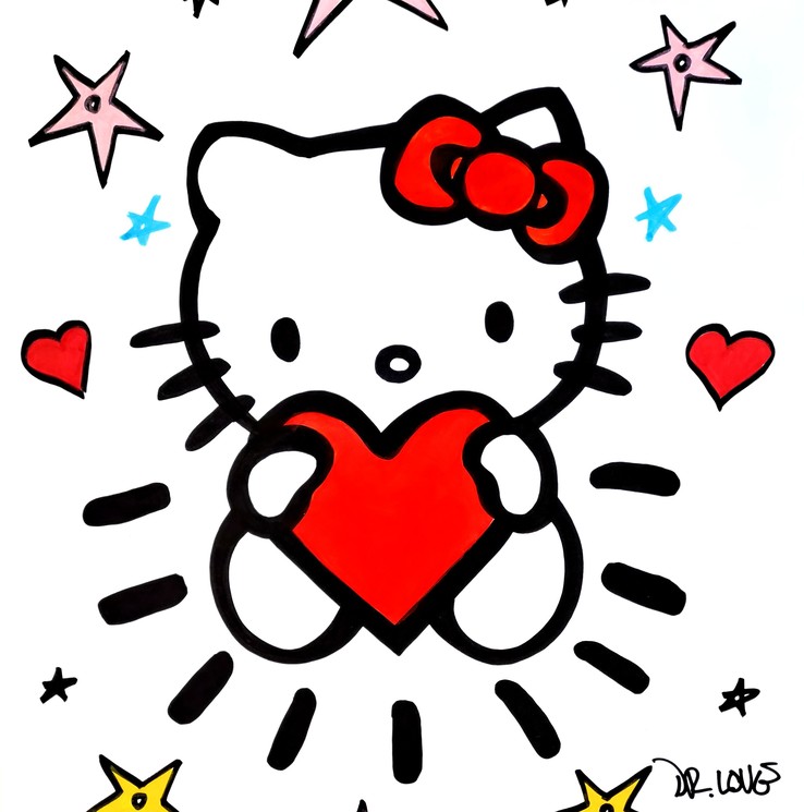 Dr. Love, Hello Kitty street art, Painting on paper