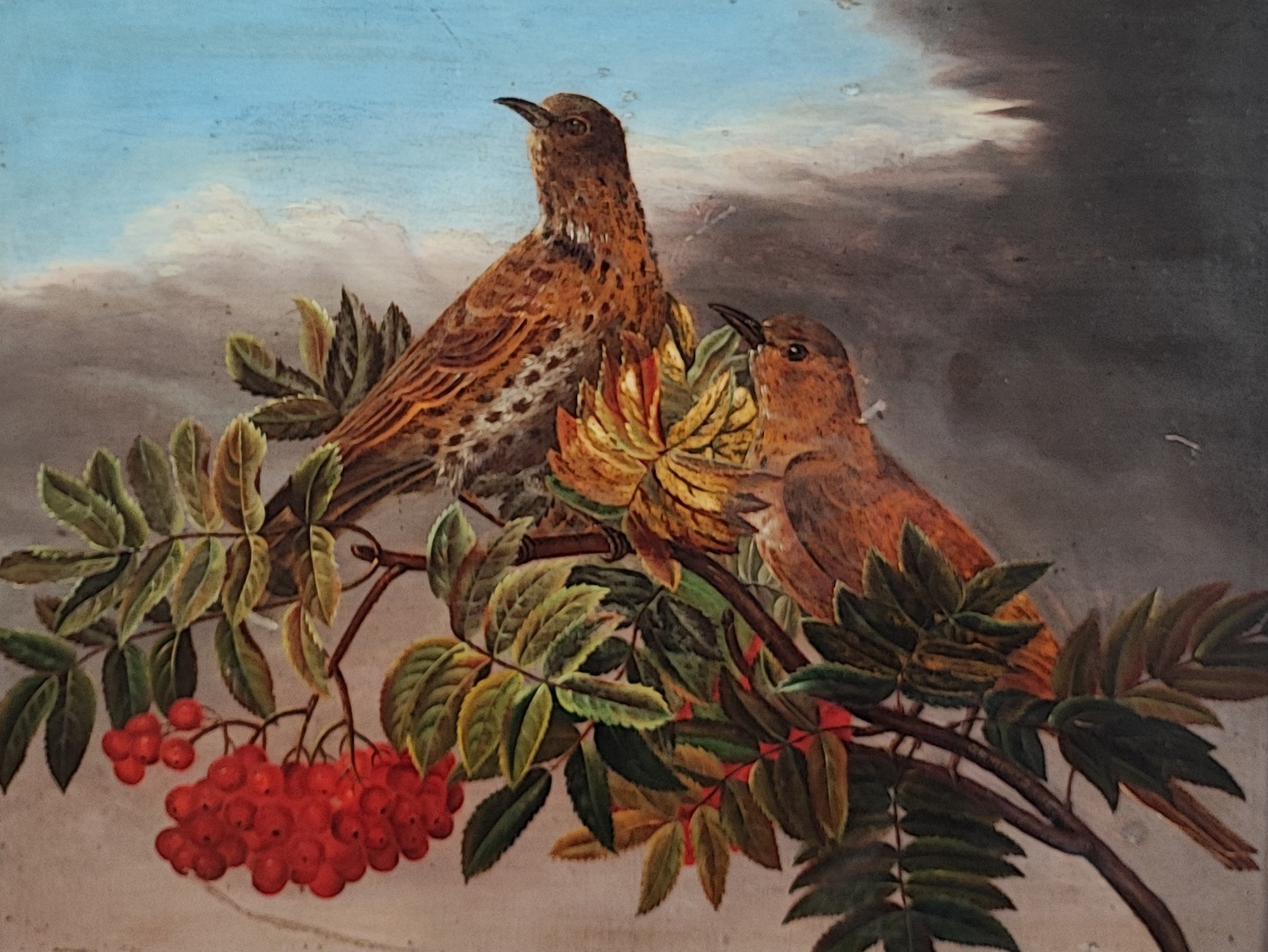 C.B. Hjortdal, Couple d'oiseaux sur une branche fruitée C.B. Hjortdal, Couple d'oiseaux sur une branche fruitée