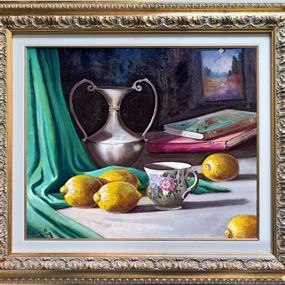 Painting, The porcelain cup - Italian painting still life + frame, Andrea Borella