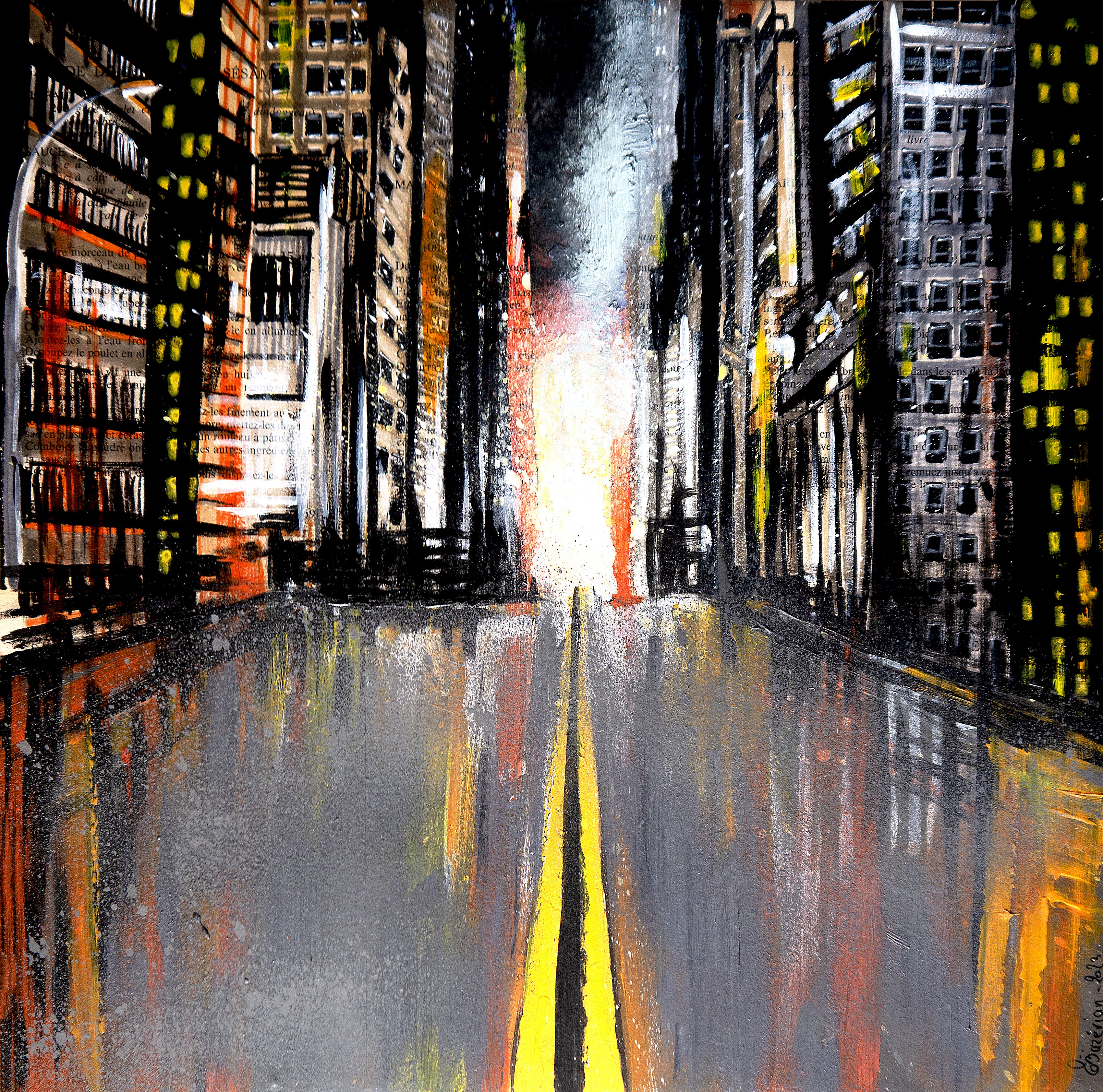 Bazévian Delacapucinière, French School - Road Line III New York City oil Painting Bazévian Delacapucinière, French School - Road Line III New York City oil Painting