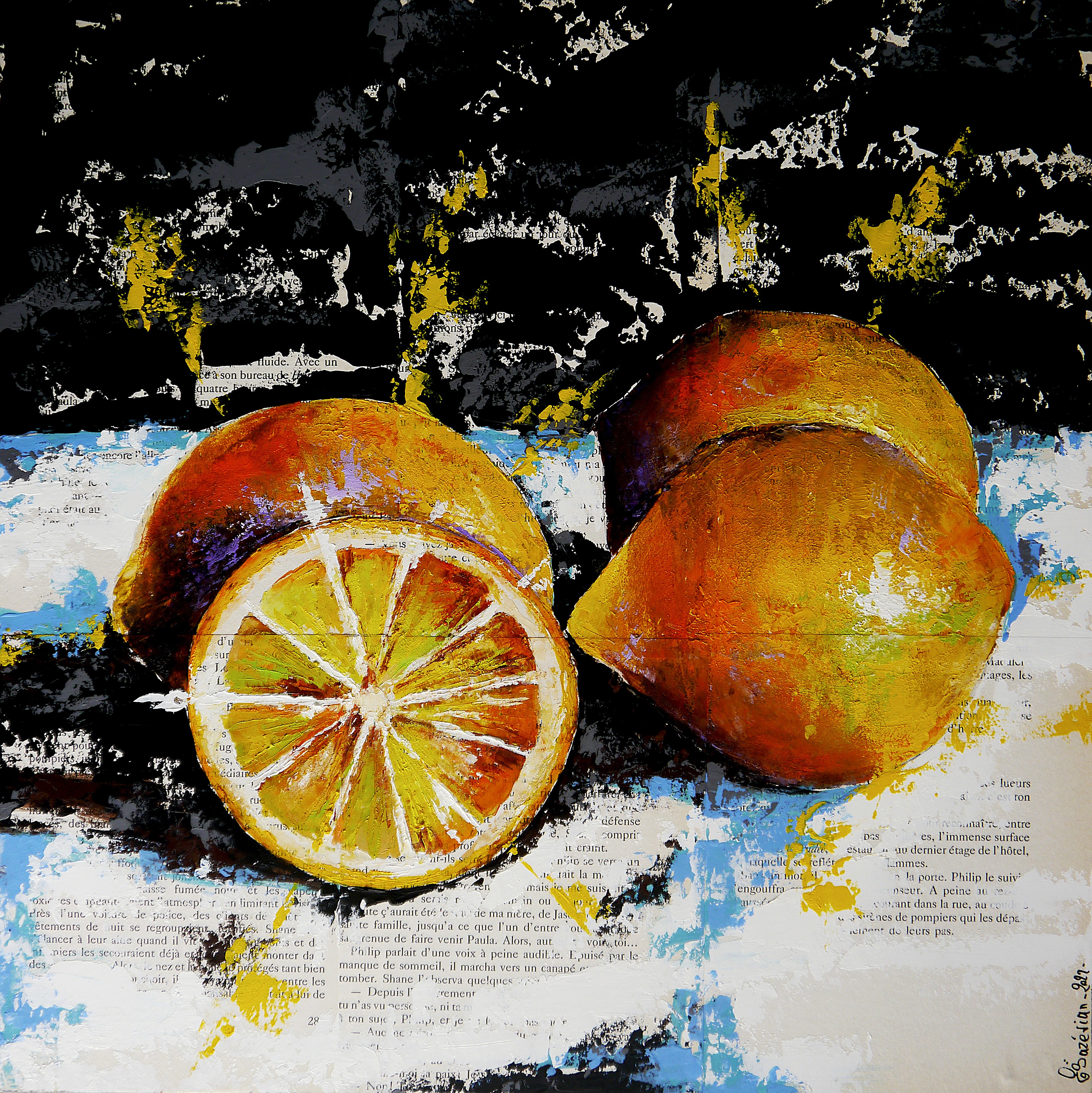 Bazévian Delacapucinière, French School - Still life Lemon Summer Starwars - Oil Painting 21th Bazévian Delacapucinière, French School - Still life Lemon Summer Starwars - Oil Painting 21th
