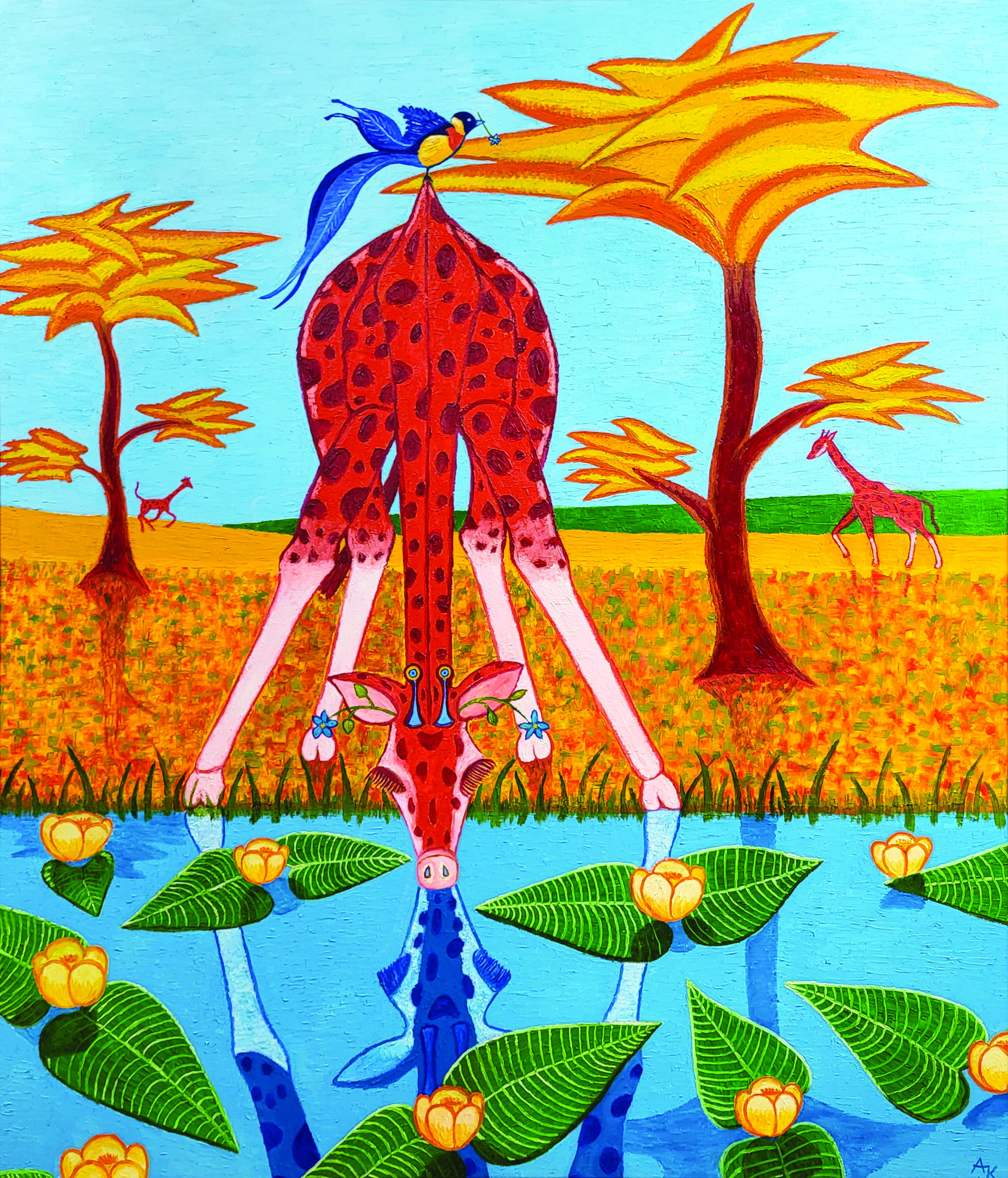 Aldona Jablonska Klimczak, A giraffe drinking Aldona Jablonska Klimczak, A giraffe drinking