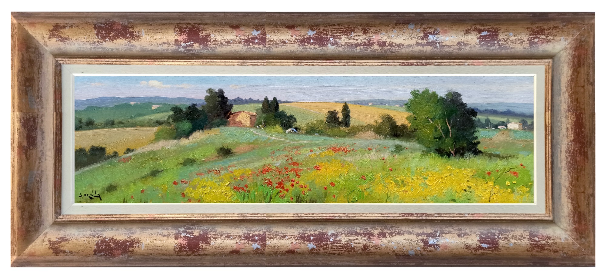 Andrea Borella, Hills landscape - Tuscany painting + frame Andrea Borella, Hills landscape - Tuscany painting + frame