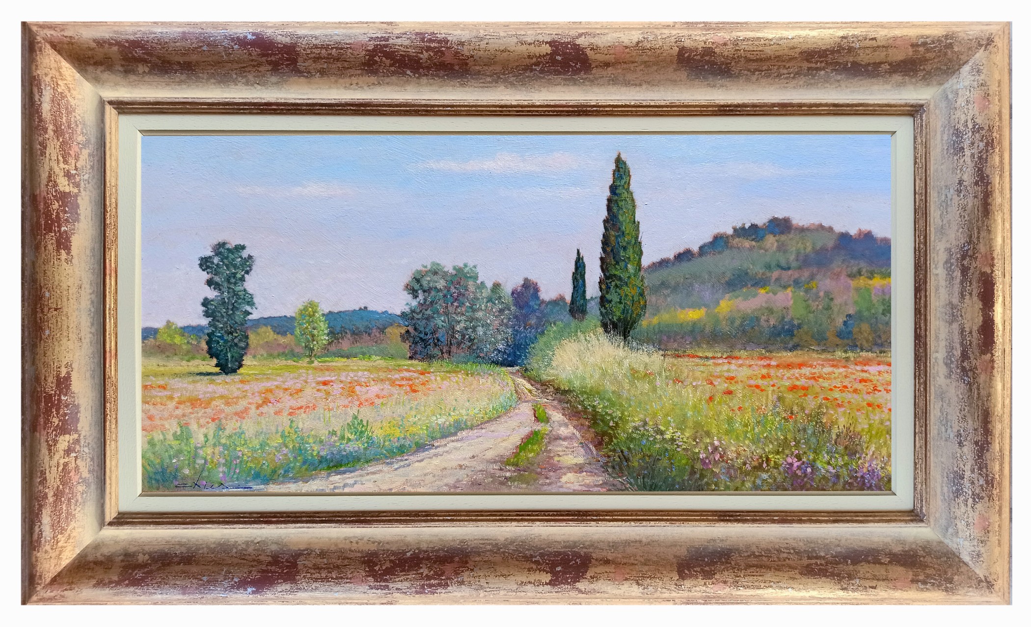 Biagio Chiesi, Little country road - Tuscany painting landscape & frame Biagio Chiesi, Little country road - Tuscany painting landscape & frame