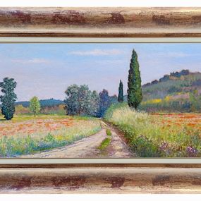 Peinture, Little country road - Tuscany painting landscape & frame, Biagio Chiesi