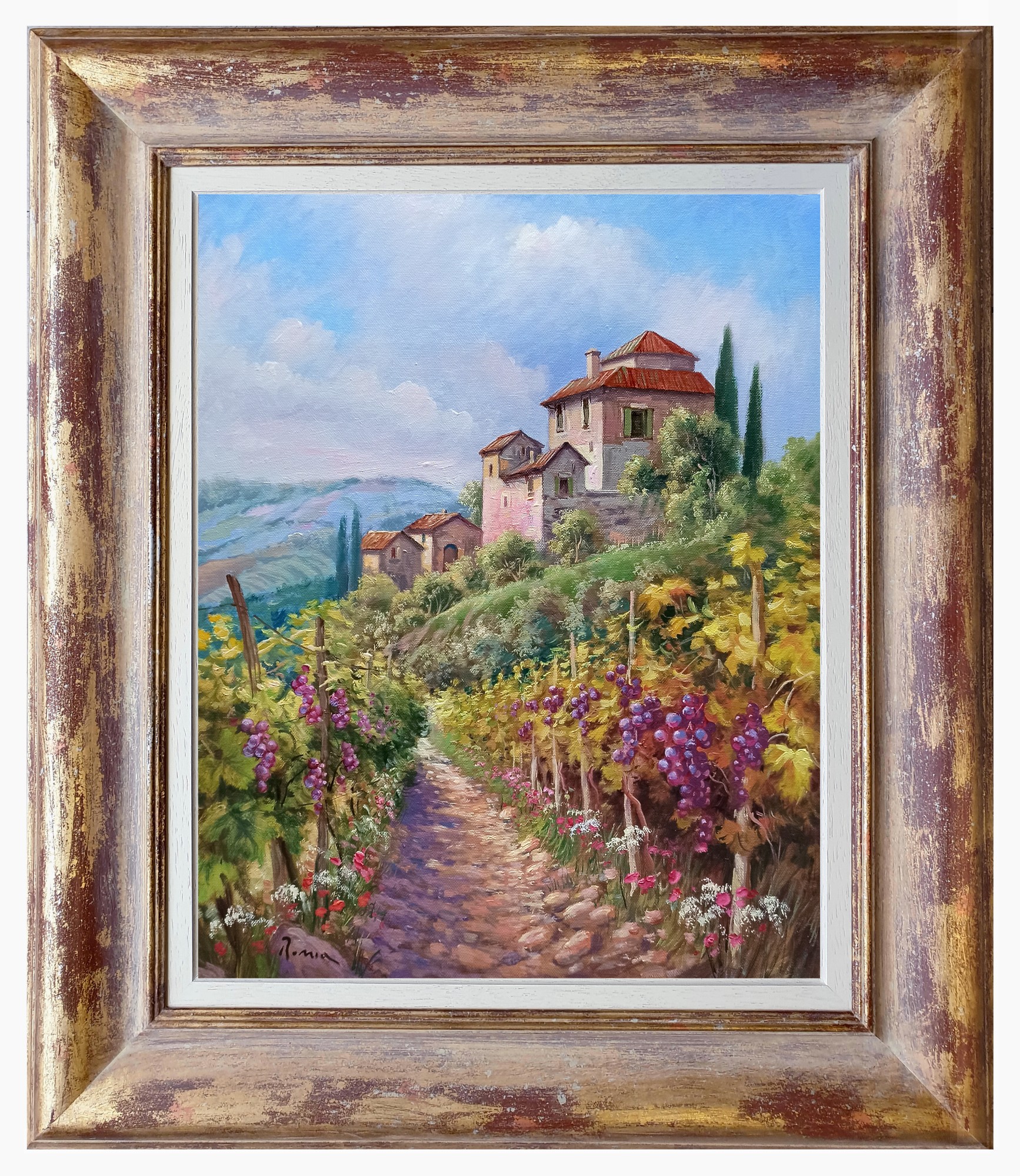 Domenico Ronca, Inside the vineyard - Tuscany painting landscape & frame Domenico Ronca, Inside the vineyard - Tuscany painting landscape & frame