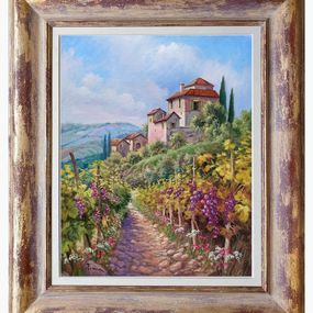 Painting, Inside the vineyard  - Tuscany painting landscape & frame, Domenico Ronca