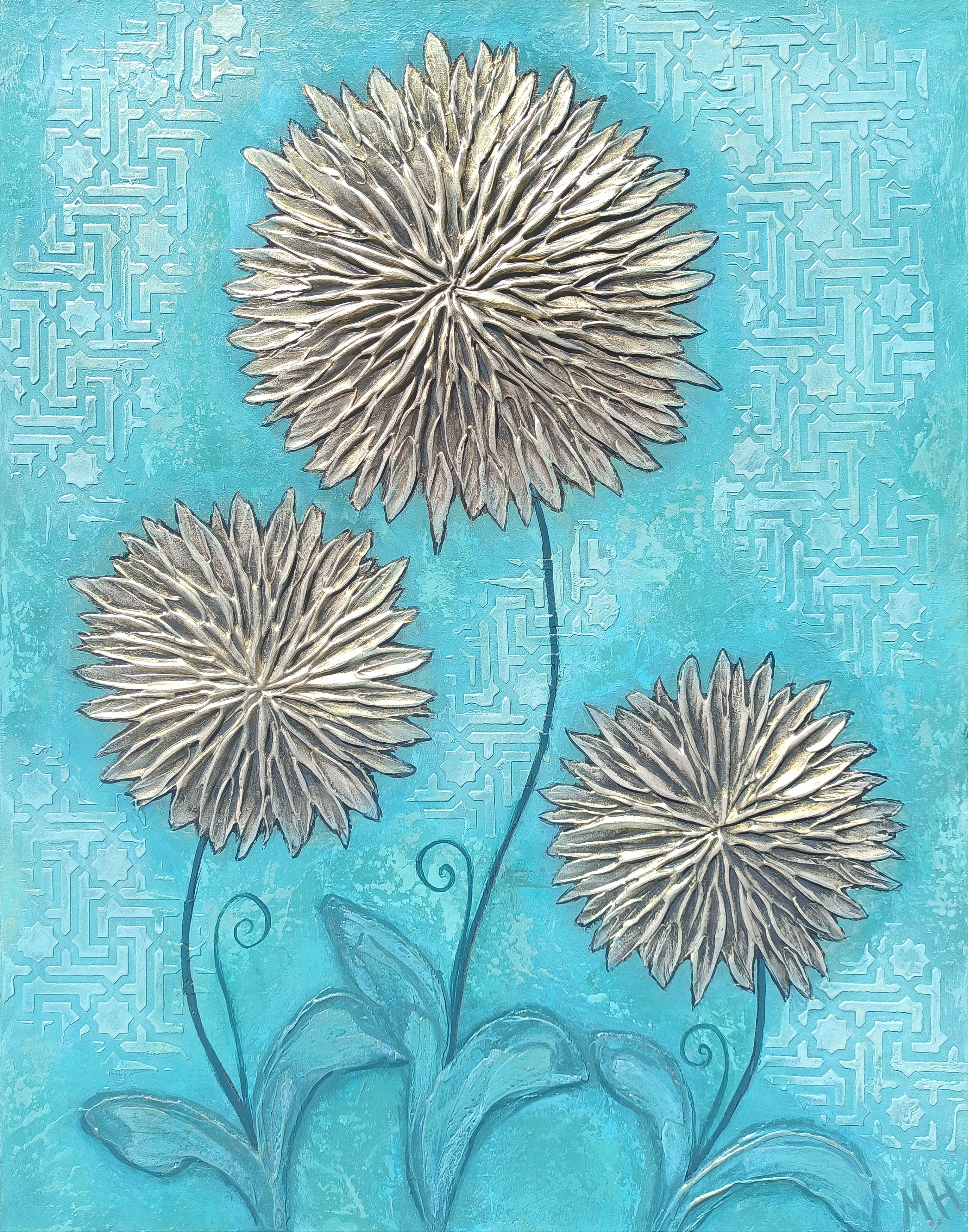 Hasmik Mamikonyan, Asters with turquoise background Hasmik Mamikonyan, Asters with turquoise background