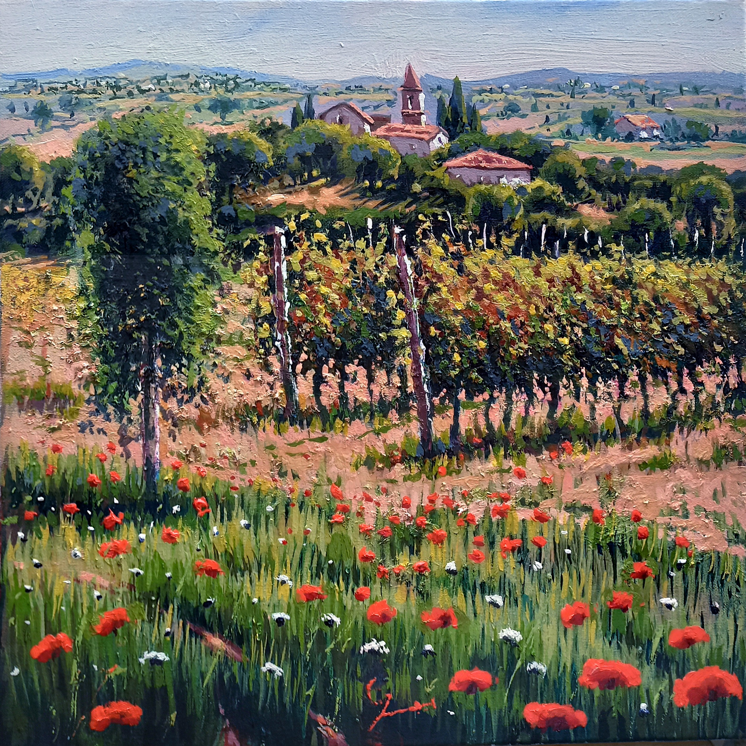 Roberto Gai, Flowering in the vineyard - Tuscany painting landscape Roberto Gai, Flowering in the vineyard - Tuscany painting landscape