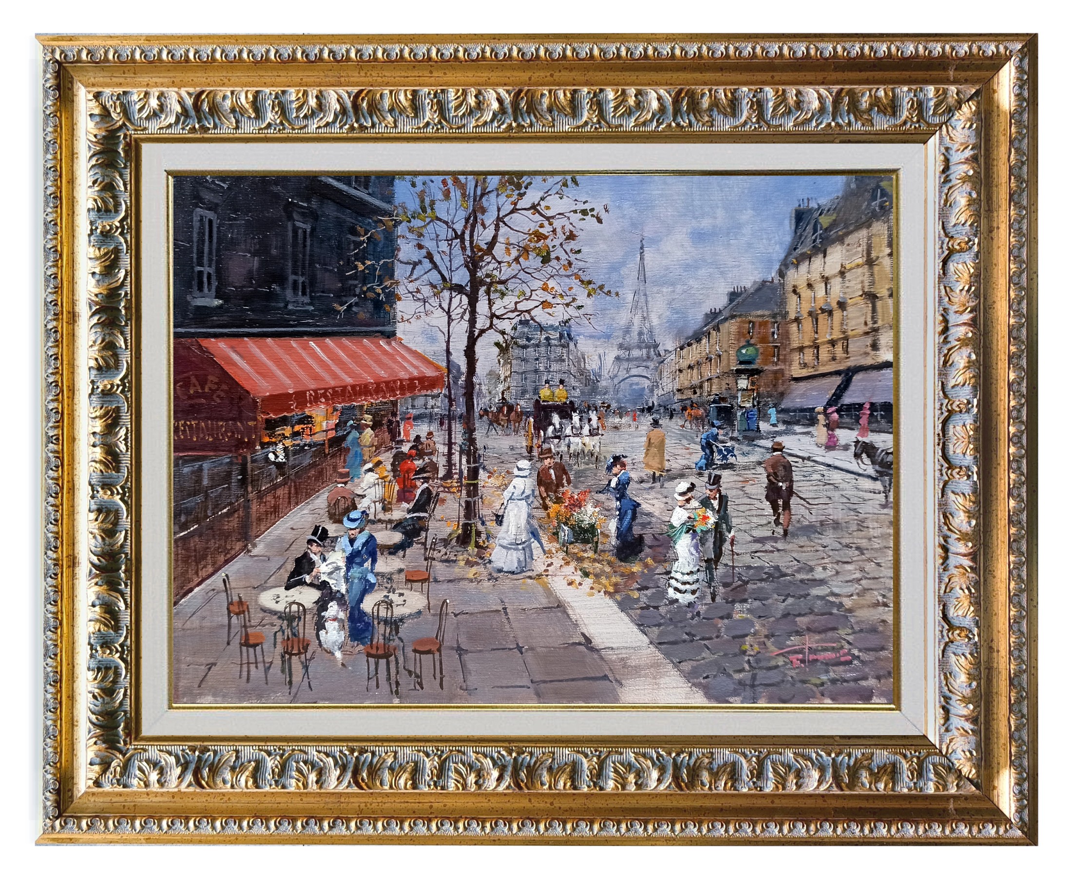 Francesco Tammaro, Paris cityscape - Old France Belle Epoque painting & frame Francesco Tammaro, Paris cityscape - Old France Belle Epoque painting & frame