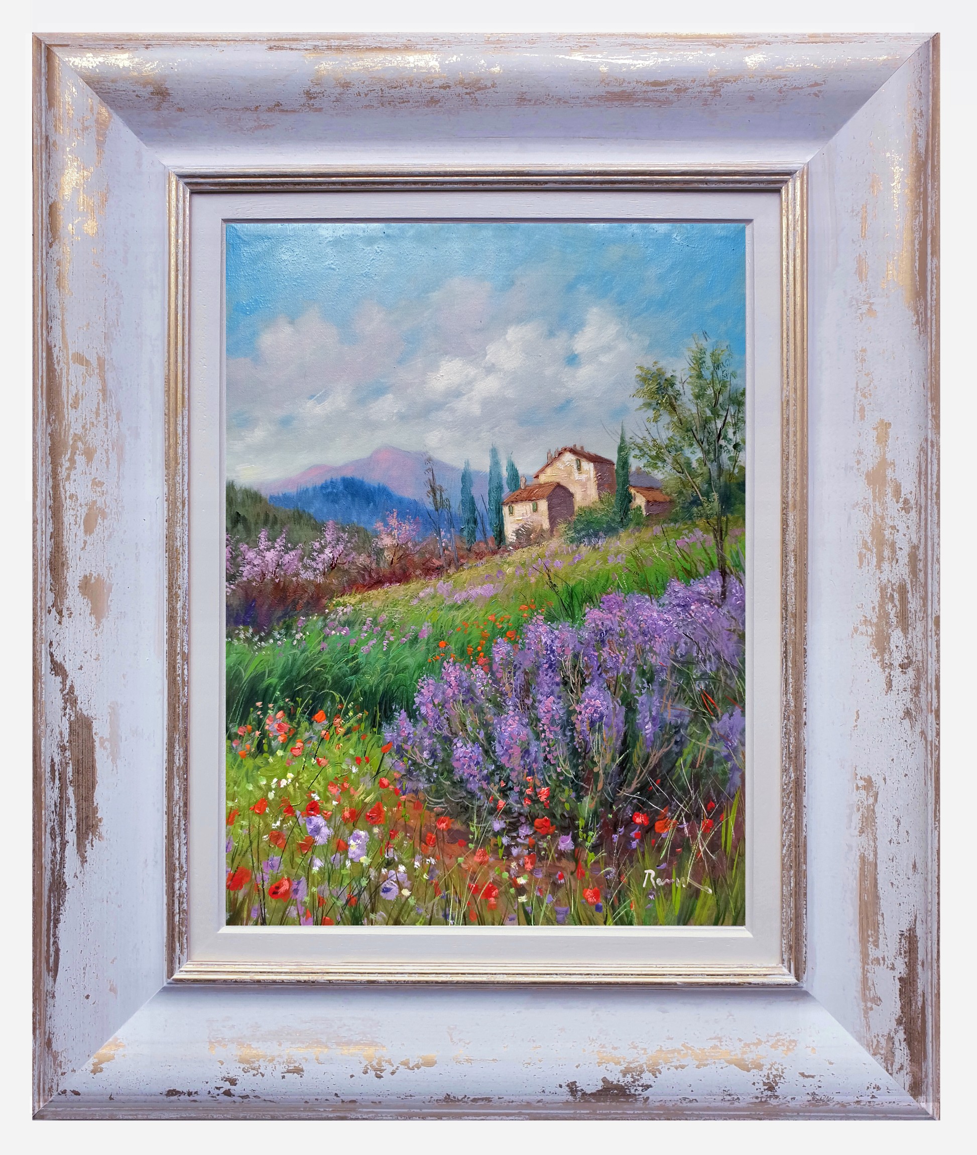 Domenico Ronca, Spring countryside - Tuscany painting landscape & frame Domenico Ronca, Spring countryside - Tuscany painting landscape & frame