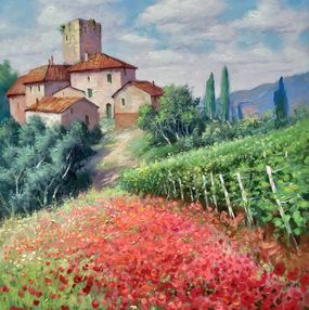 Gemälde, In the middle of nature - Tuscany painting landscape, Domenico Ronca