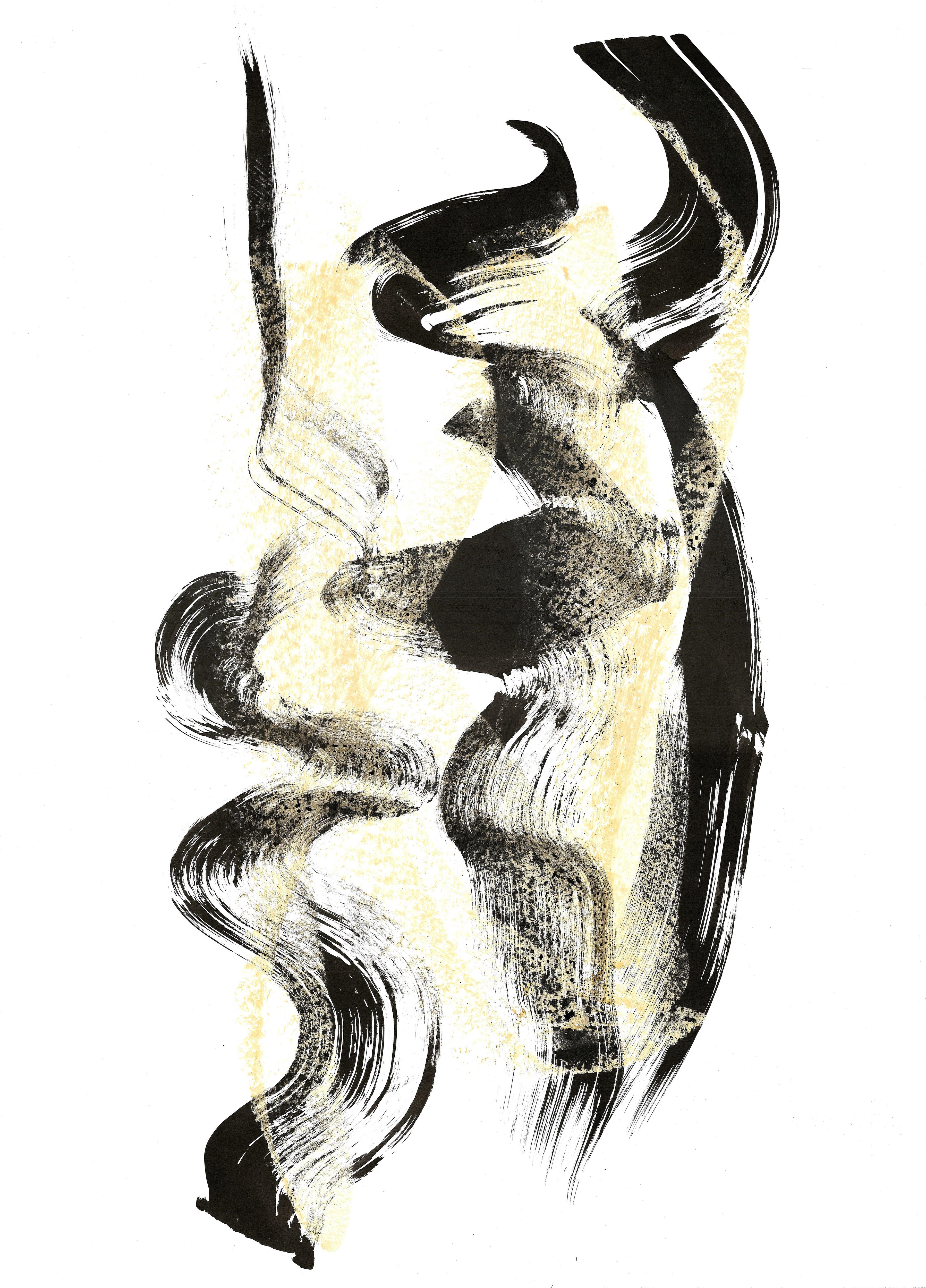Sve Gri, Three black lines. Abstract brush drawing. Sve Gri, Three black lines. Abstract brush drawing.
