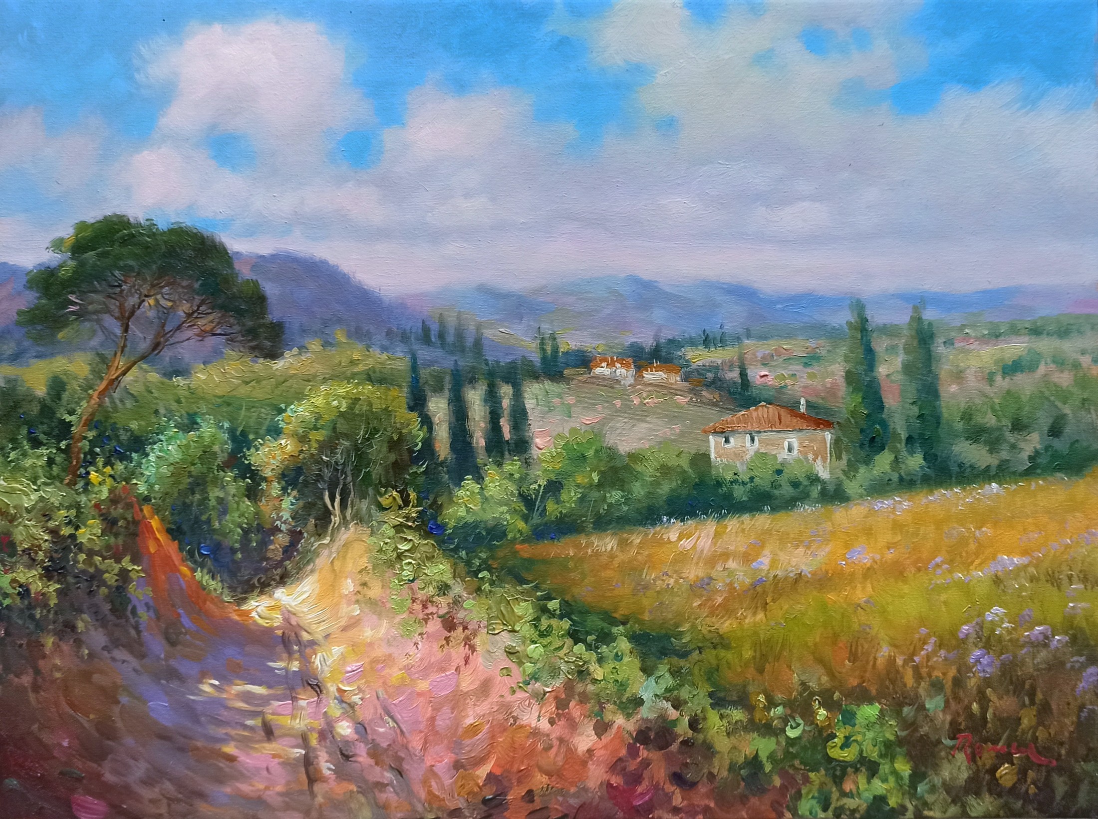 Domenico Ronca, Country road - Tuscany painting landscape Domenico Ronca, Country road - Tuscany painting landscape