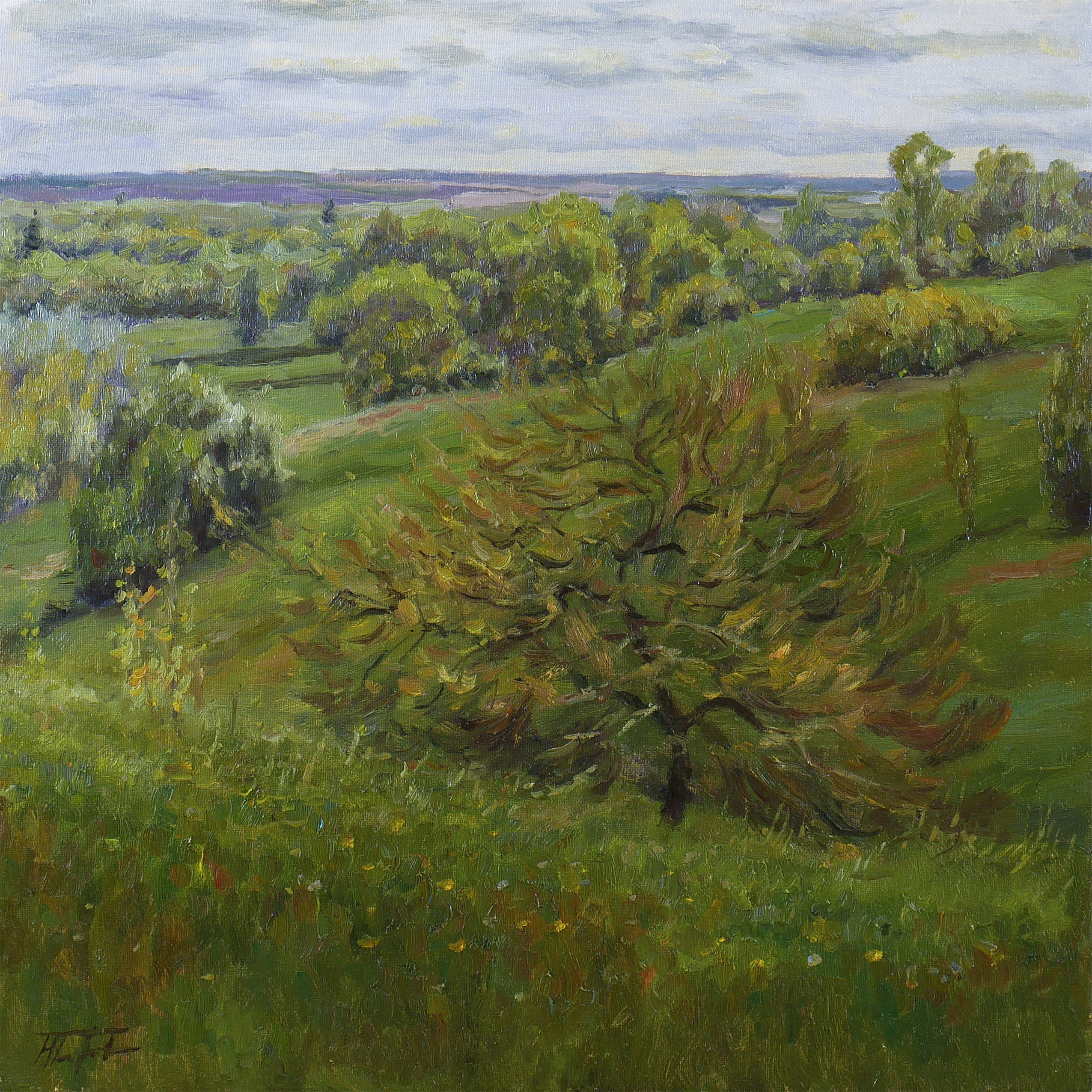 Nikolay Dmitriev, The first flash of green - spring landscape painting Nikolay Dmitriev, The first flash of green - spring landscape painting