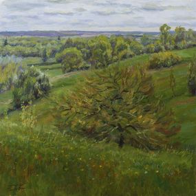 Painting, The first flash of green - spring landscape painting, Nikolay Dmitriev