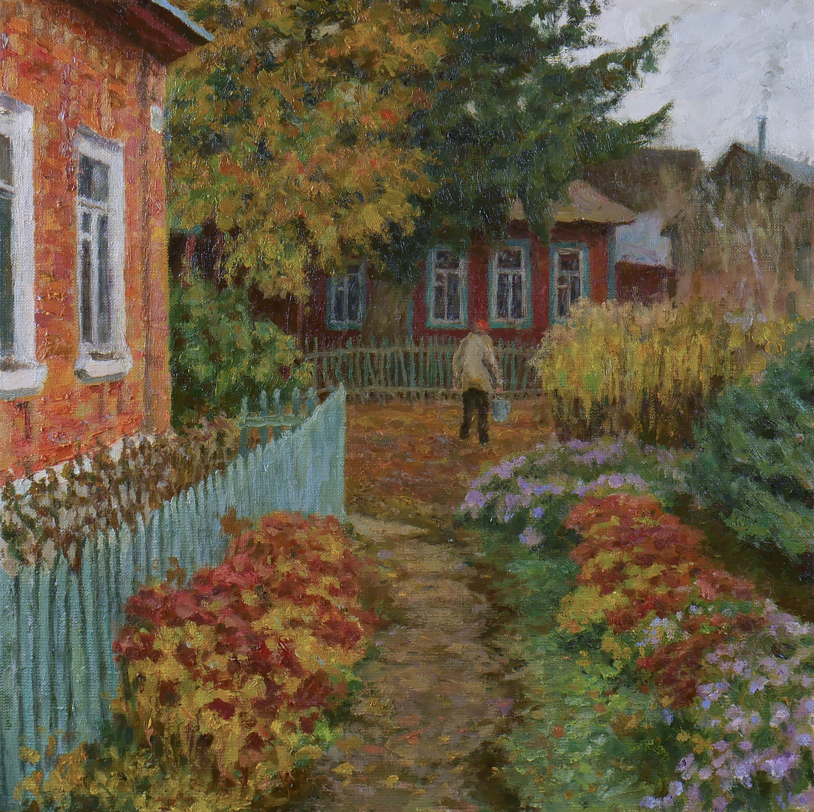Nikolay Dmitriev, The Autumn Yard - autumn landscape painting Nikolay Dmitriev, The Autumn Yard - autumn landscape painting