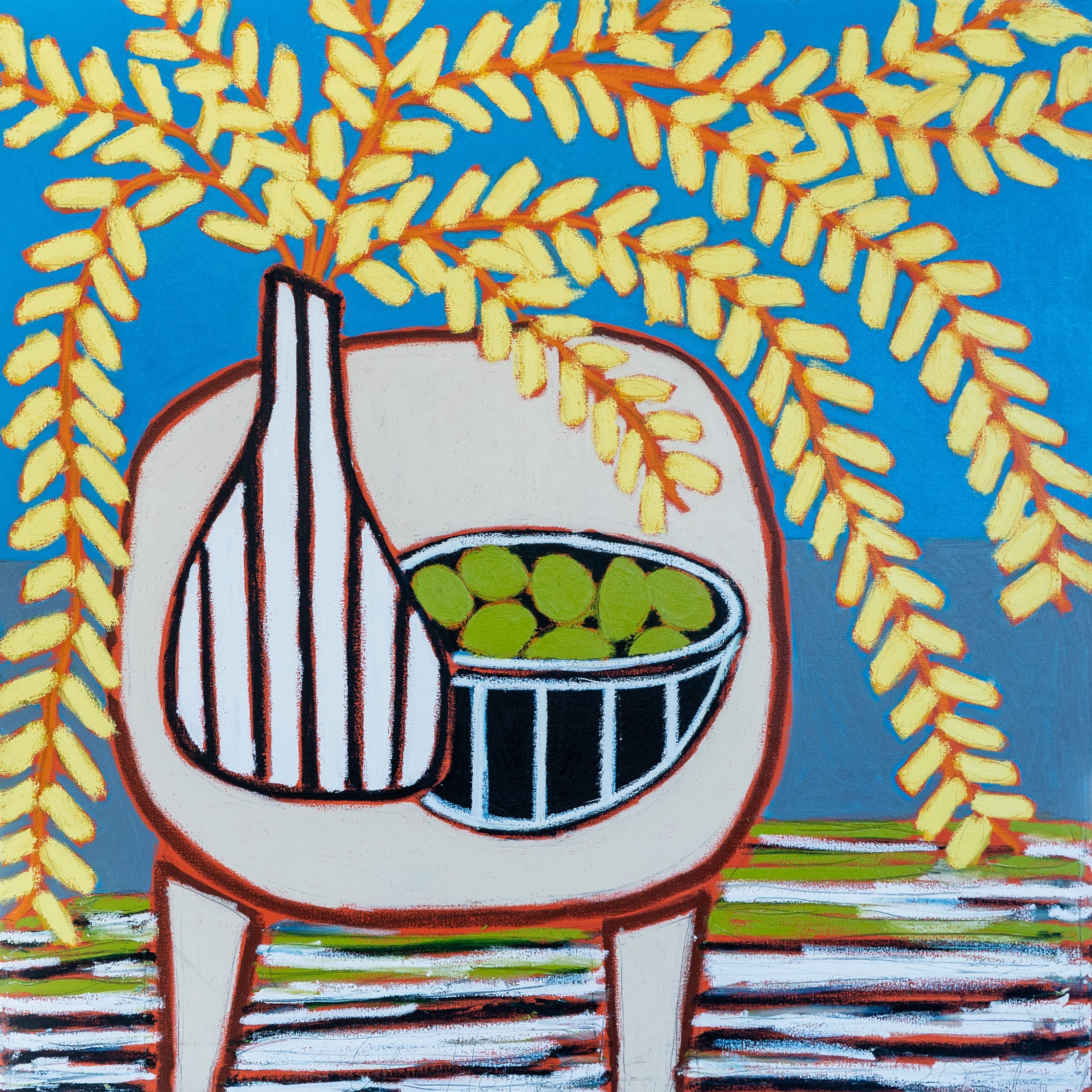 Gordon Hopkins, Yellow flowers in blue still life Gordon Hopkins, Yellow flowers in blue still life