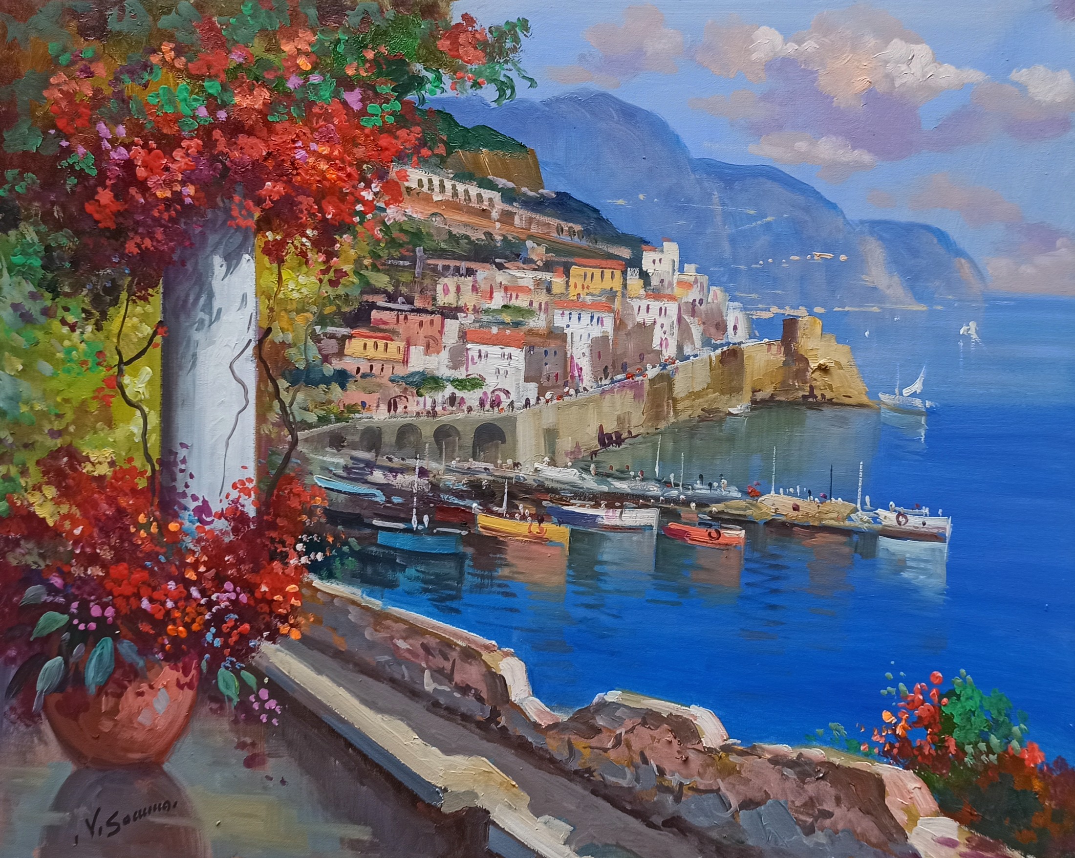 Vincenzo Somma, Lookout over the sea - Amalfi painting Vincenzo Somma, Lookout over the sea - Amalfi painting