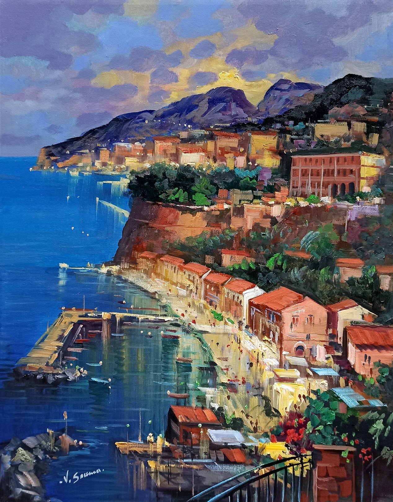 Vincenzo Somma, Evening on the gulf vertical version - Sorrento Italy painting Vincenzo Somma, Evening on the gulf vertical version - Sorrento Italy painting