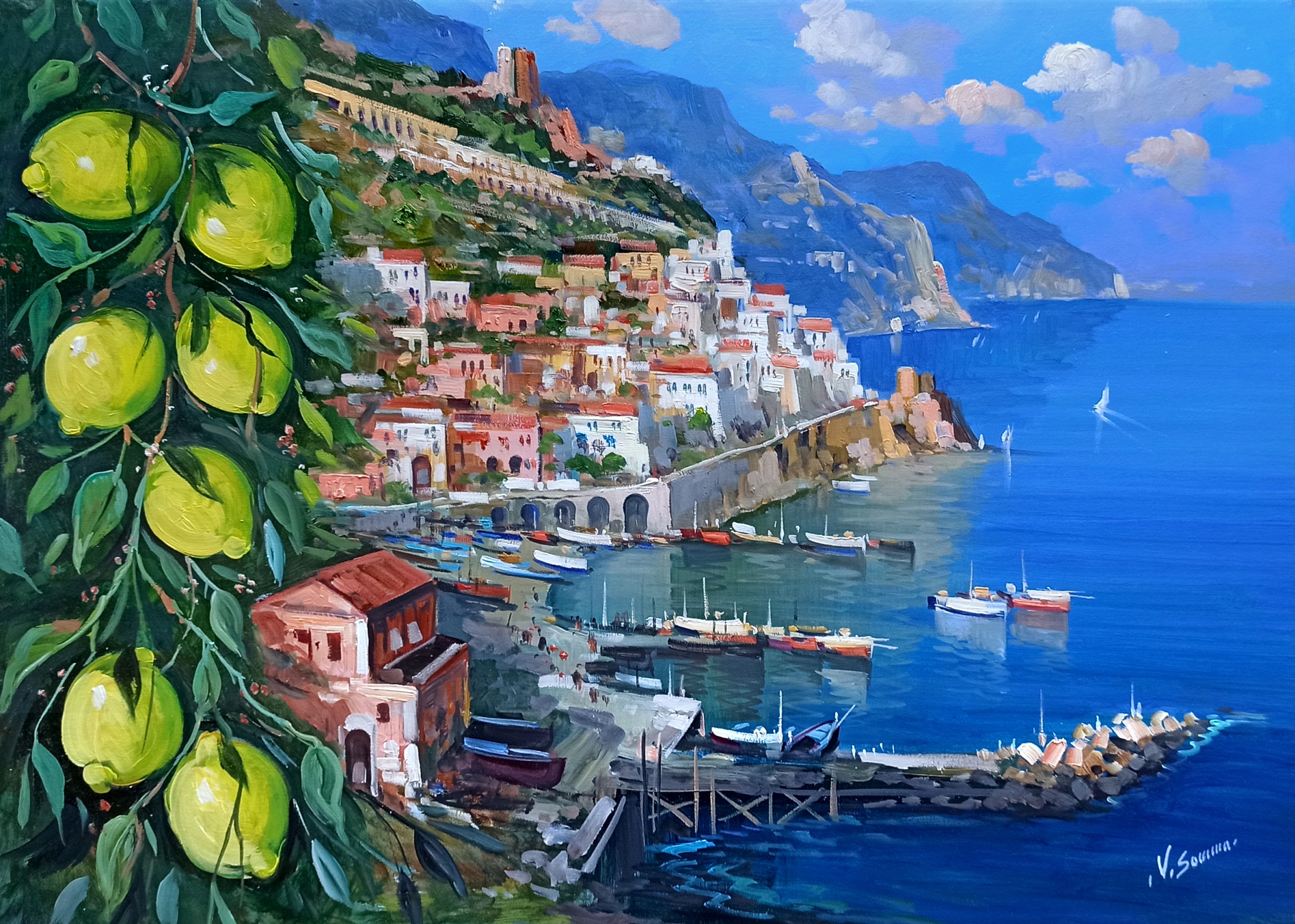 Vincenzo Somma, Lemons on the coast - Amalfi painting seaside Vincenzo Somma, Lemons on the coast - Amalfi painting seaside