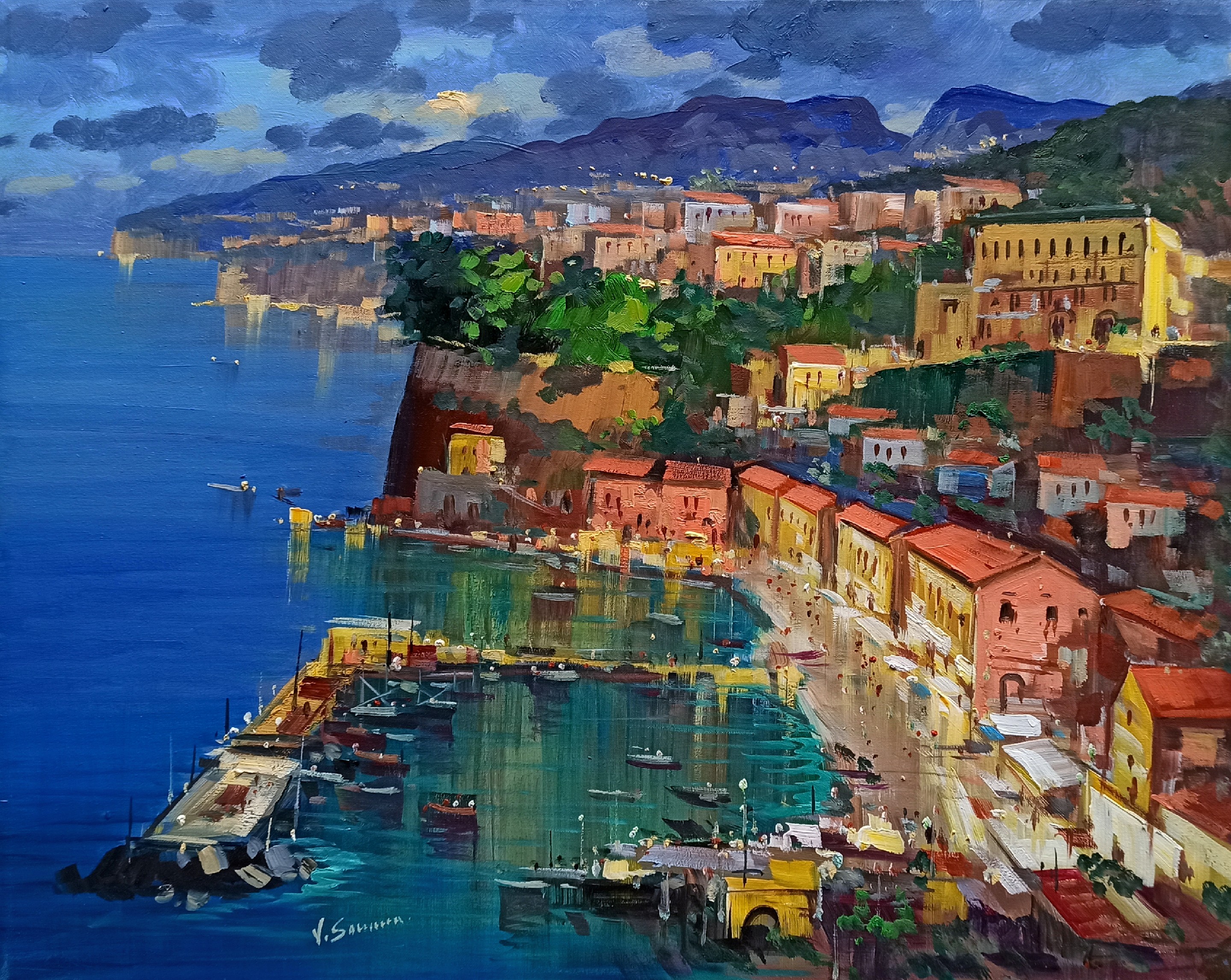 Vincenzo Somma, Evening on the gulf horizontal version - Sorrento Italy painting Vincenzo Somma, Evening on the gulf horizontal version - Sorrento Italy painting