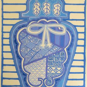 Gemälde, Large blue jar with?Japanese traditional patterns, Hikaru O