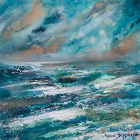 Painting, Le vent s'est levé sur l'eau toute ourlée - Paysage marin de La Nouvelle Calédonie, Caroline Degroiselle