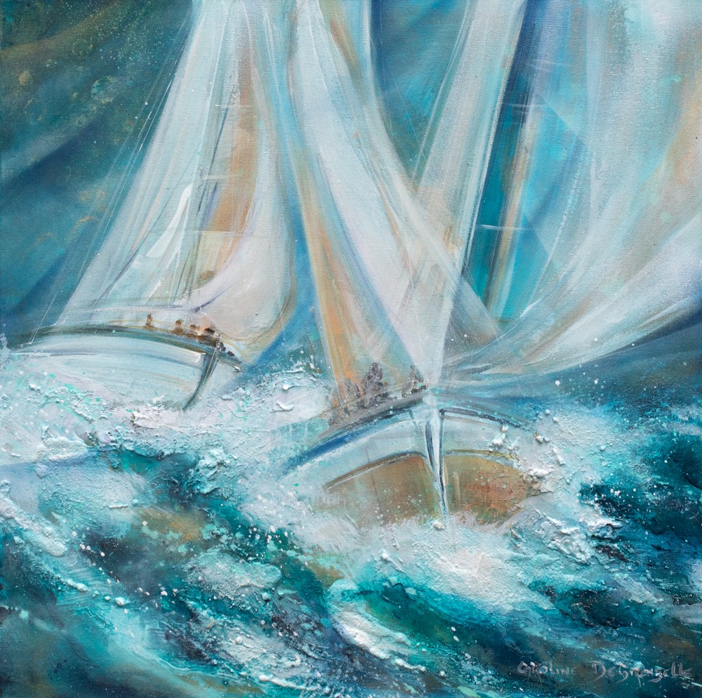 Caroline Degroiselle, La danse des voiles en duo marin joyeux - Paysage marin de La Nouvelle Calédonie Caroline Degroiselle, La danse des voiles en duo marin joyeux - Paysage marin de La Nouvelle Calédonie