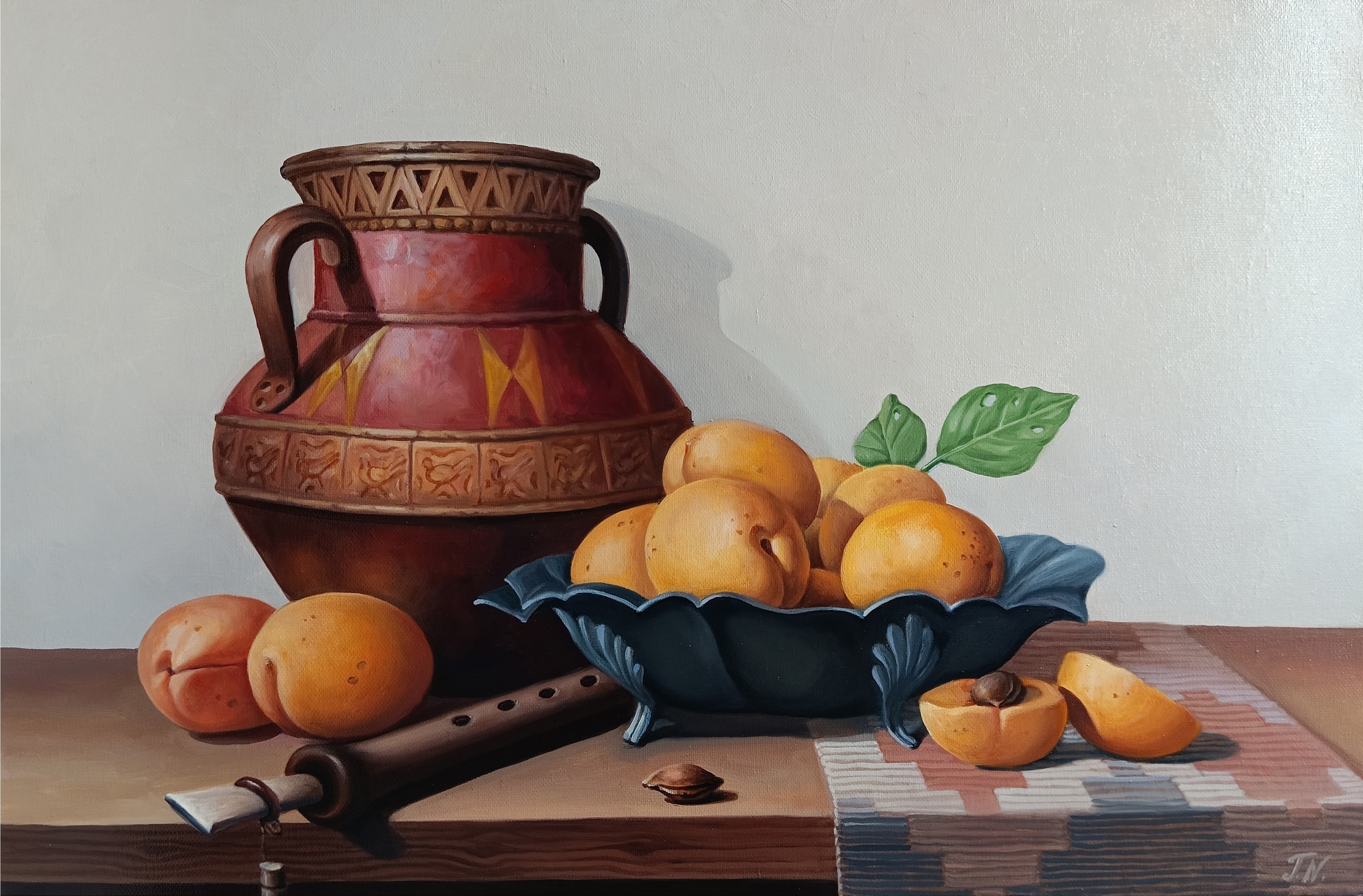 Tamar Nazaryan, Still life with apricots and duduk Tamar Nazaryan, Still life with apricots and duduk