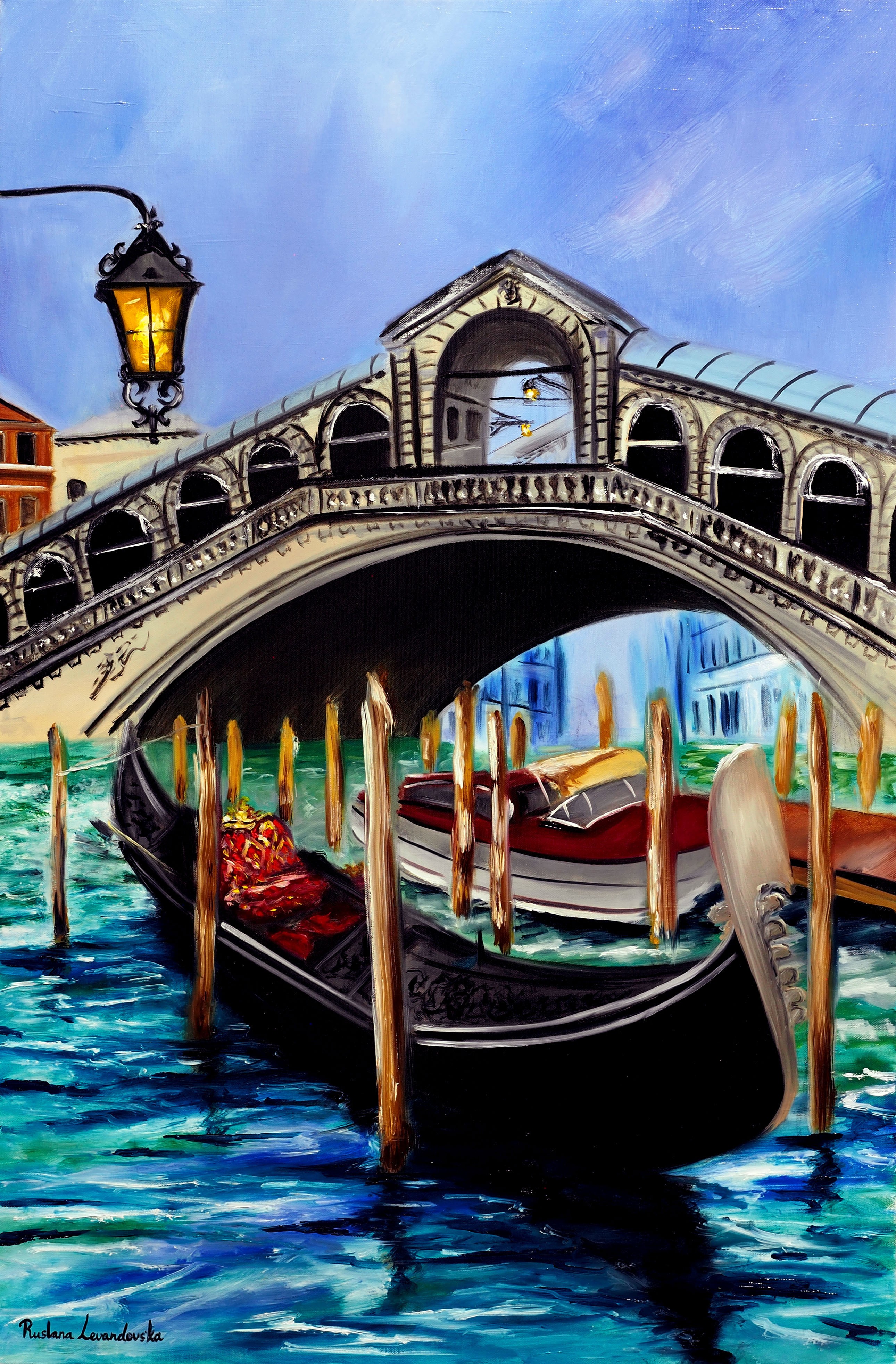 Ruslana Levandovska, Gondolas at the Rialto Bridge in Venice Ruslana Levandovska, Gondolas at the Rialto Bridge in Venice
