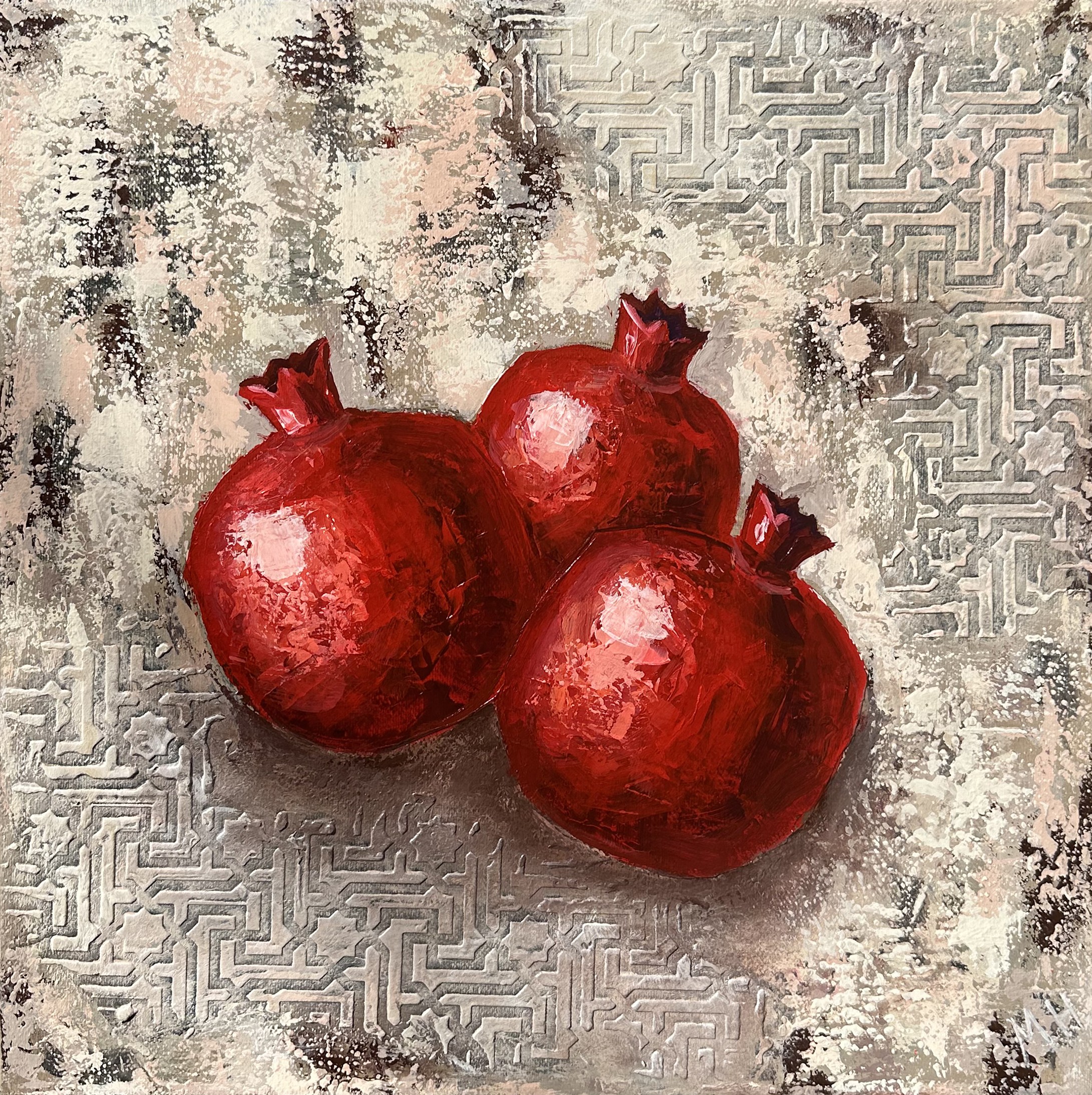 Hasmik Mamikonyan, Pomegranates with cream background Hasmik Mamikonyan, Pomegranates with cream background
