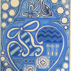 Gemälde, Large blue jar with ribbon, Hikaru O