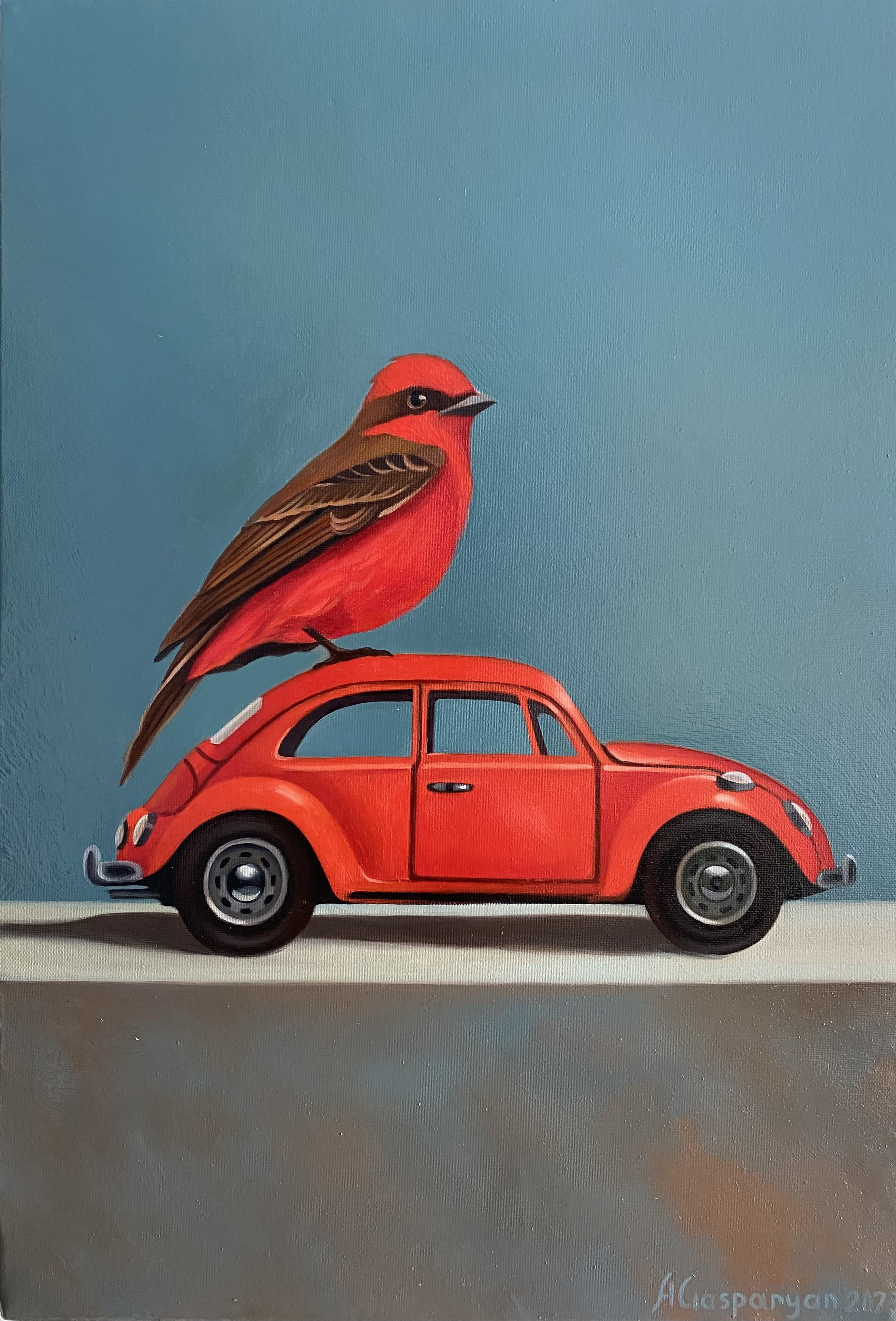 Ara Gasparyan, Still life with bird and old red machine Ara Gasparyan, Still life with bird and old red machine