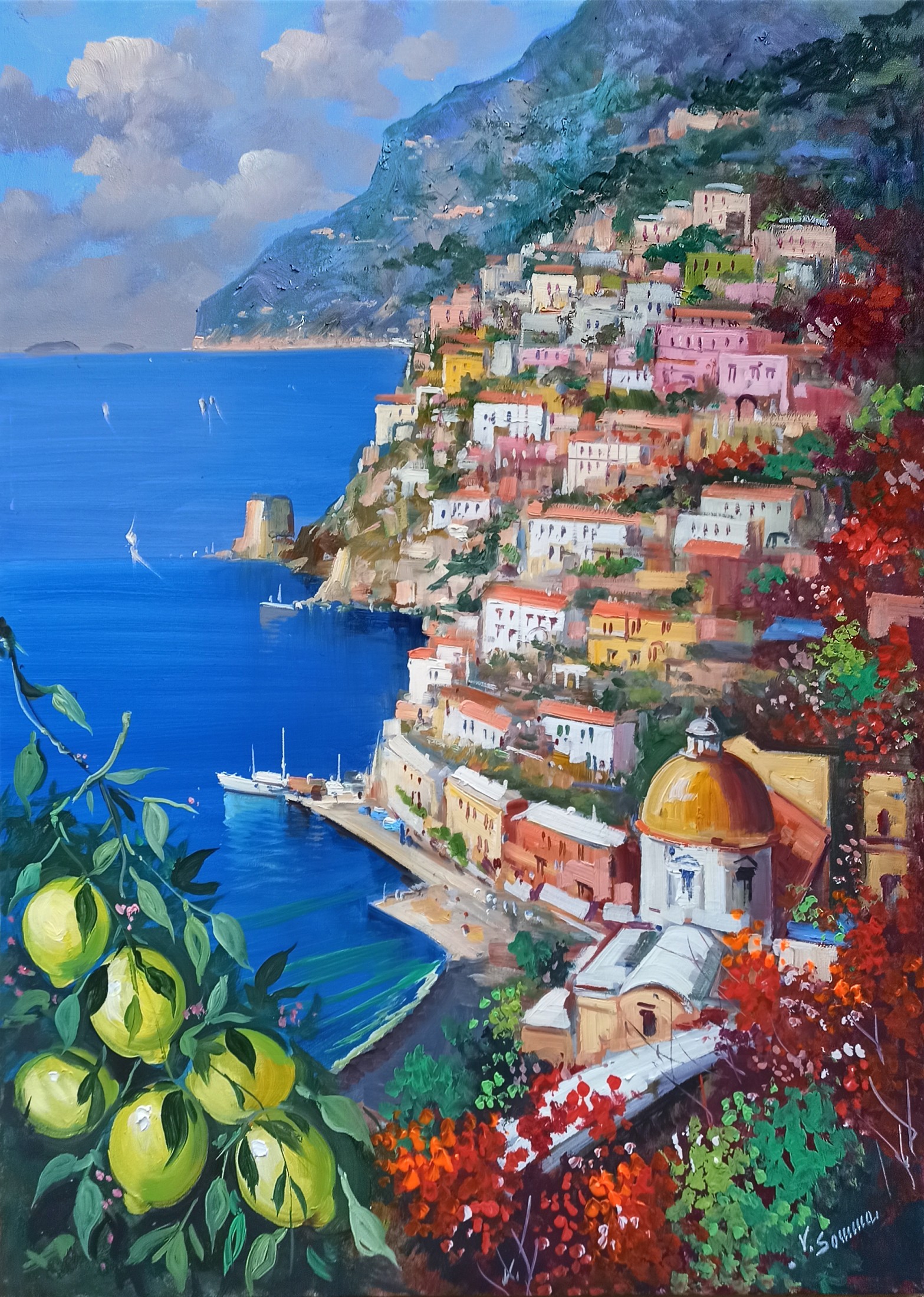 Vincenzo Somma, Lemons & flowers - Positano painting Vincenzo Somma, Lemons & flowers - Positano painting