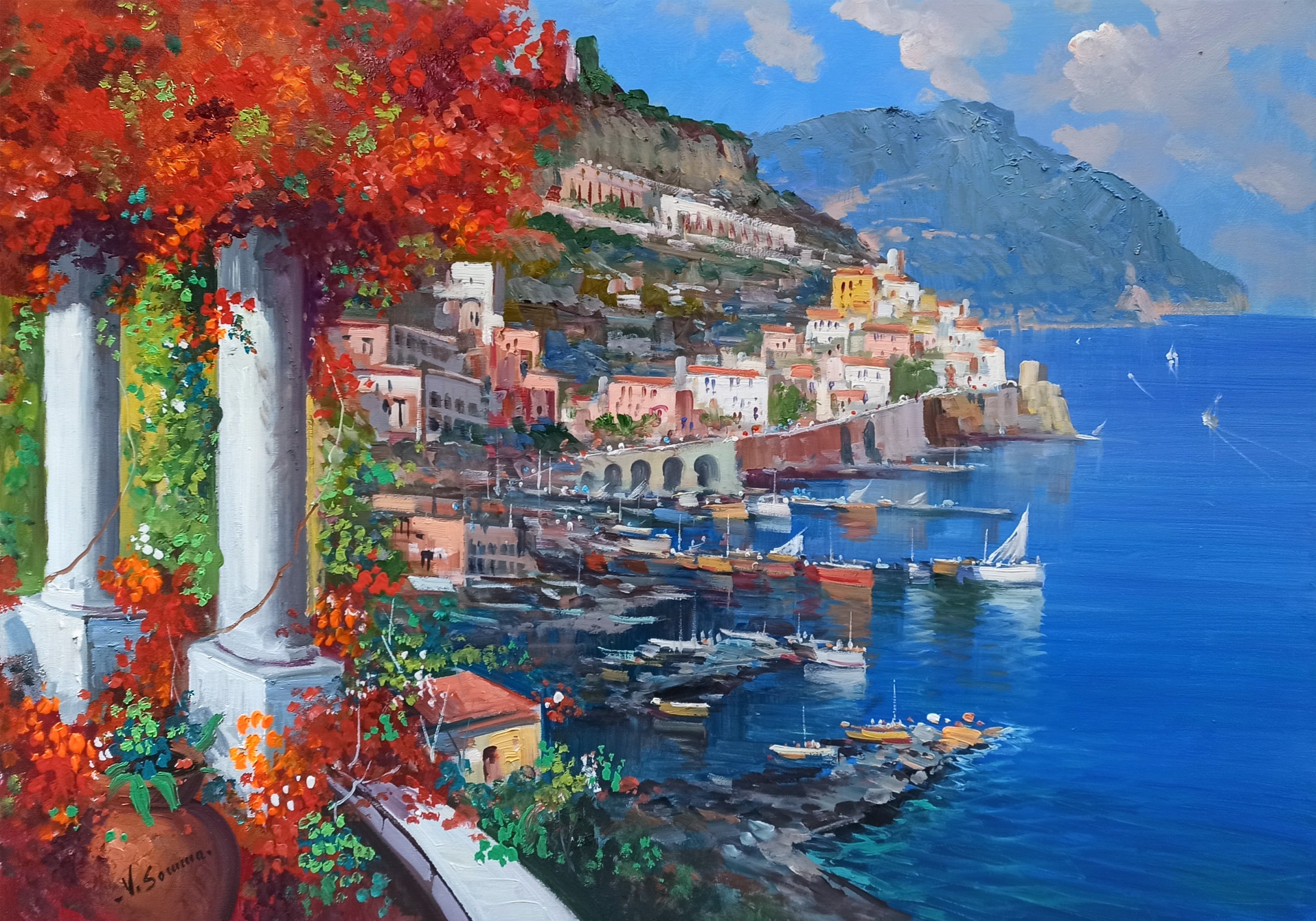 Vincenzo Somma, Cliff panorama - Amalfi painting Vincenzo Somma, Cliff panorama - Amalfi painting