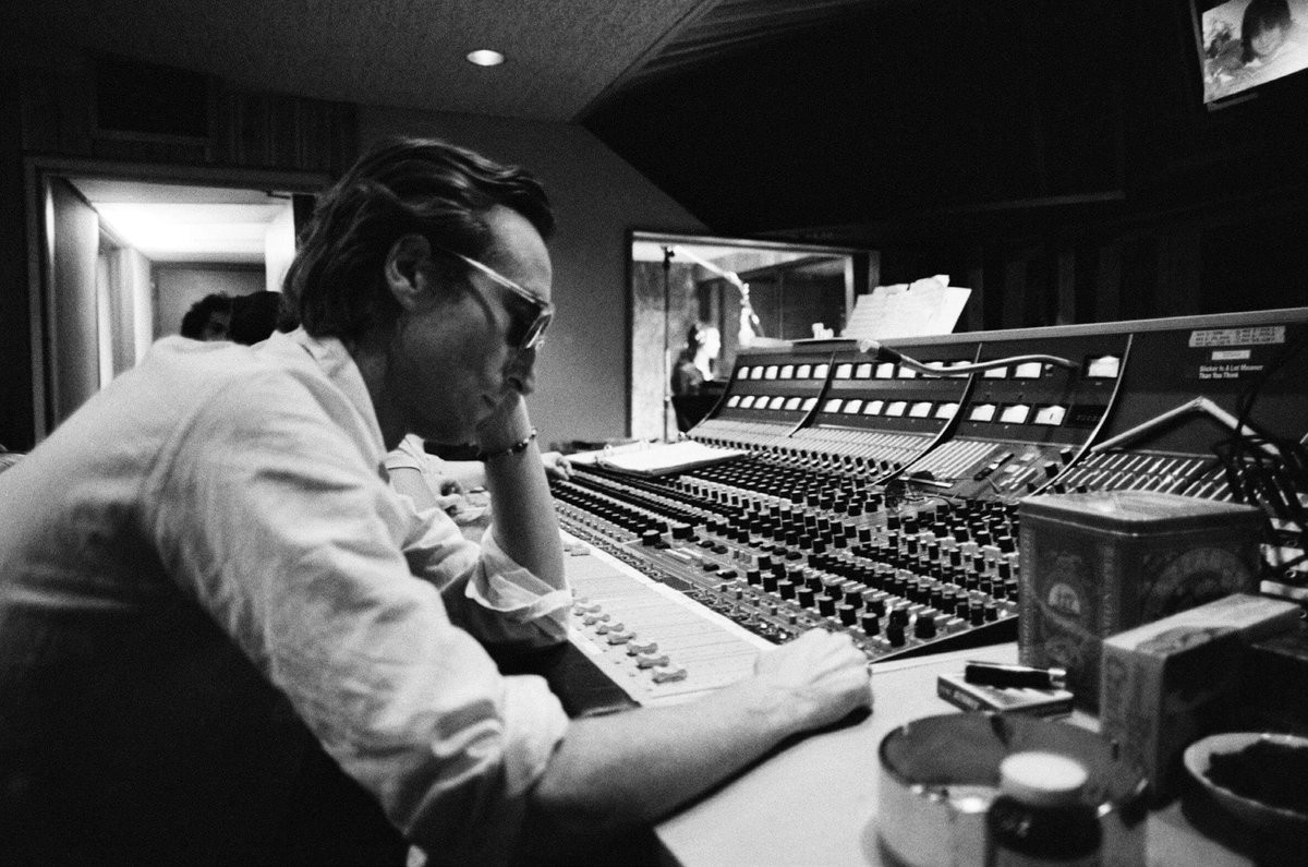 Bob Gruen, John Lennon sitting at control board, Hit Factory, NYC 1980 Bob Gruen, John Lennon sitting at control board, Hit Factory, NYC 1980