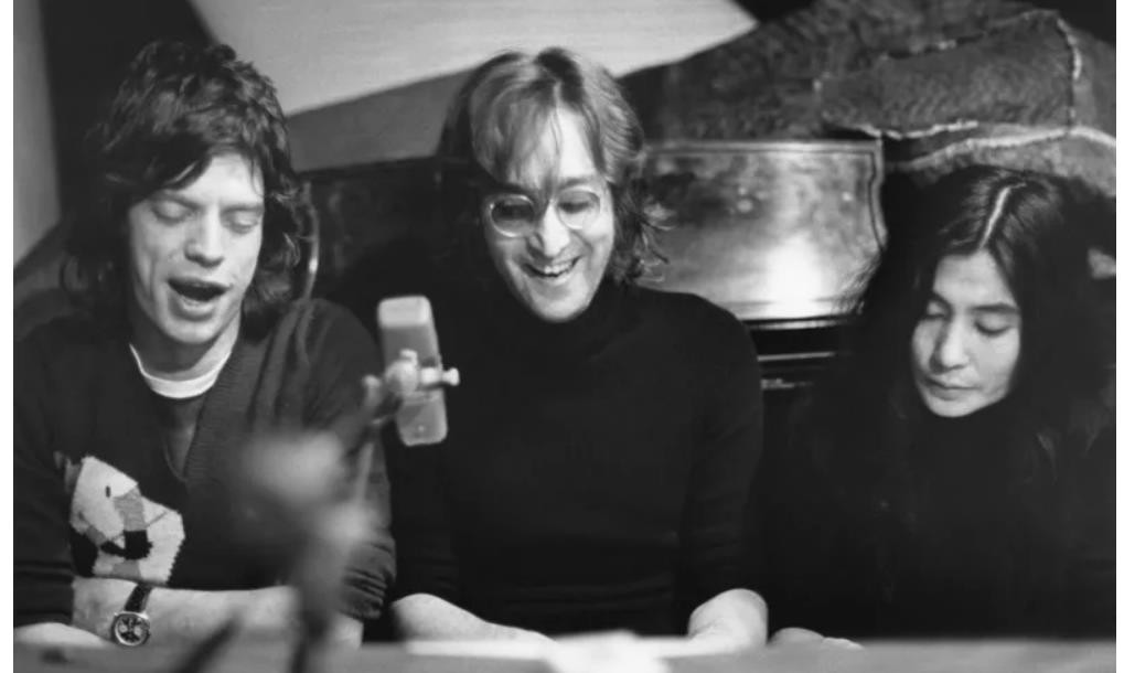 Bob Gruen, John Lennon, Mick Jagger and Yoko Ono, Record Plant, NYC 1972 Bob Gruen, John Lennon, Mick Jagger and Yoko Ono, Record Plant, NYC 1972