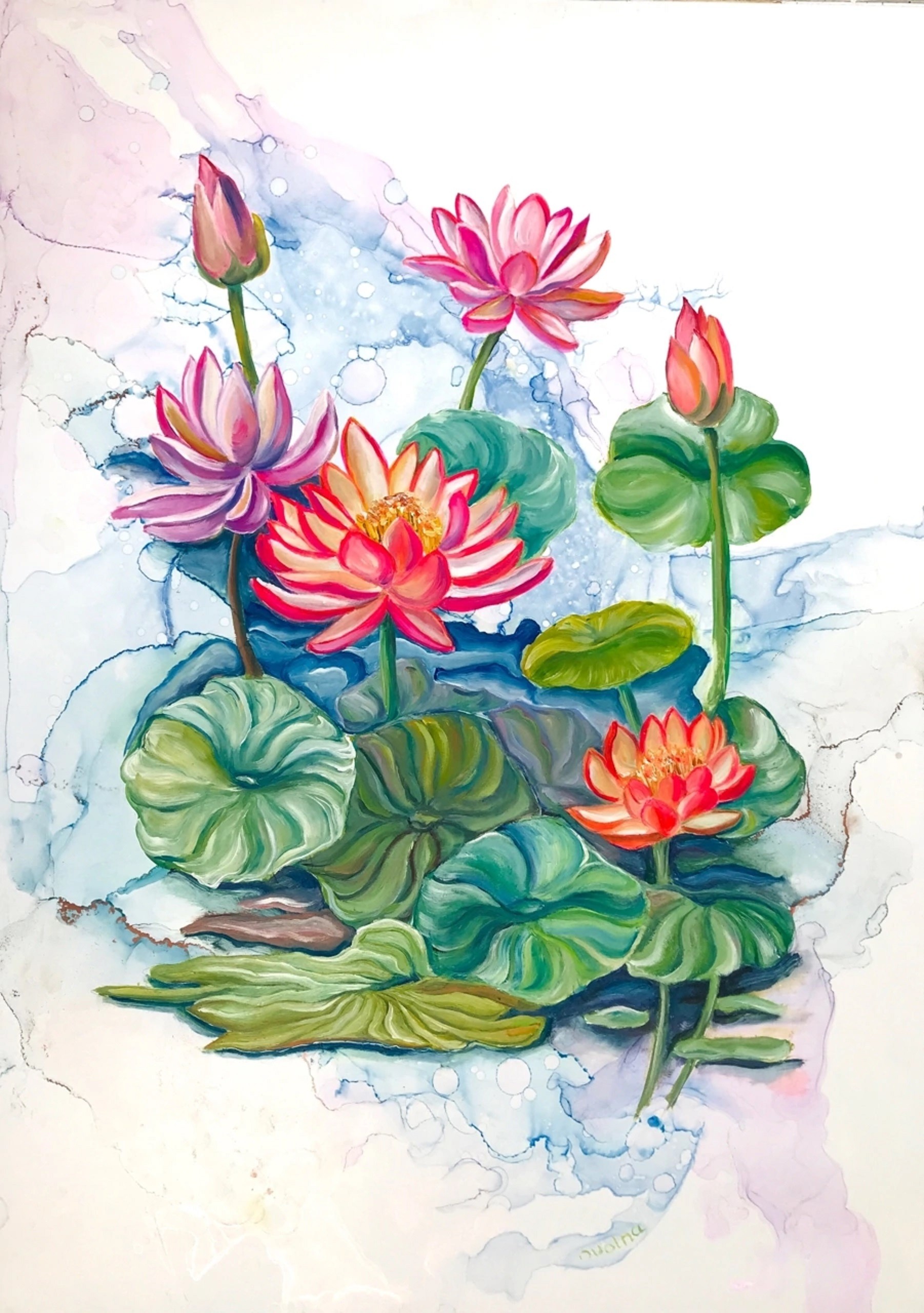 Olga Volna, Whimsical Waves with Pink Petals Olga Volna, Whimsical Waves with Pink Petals