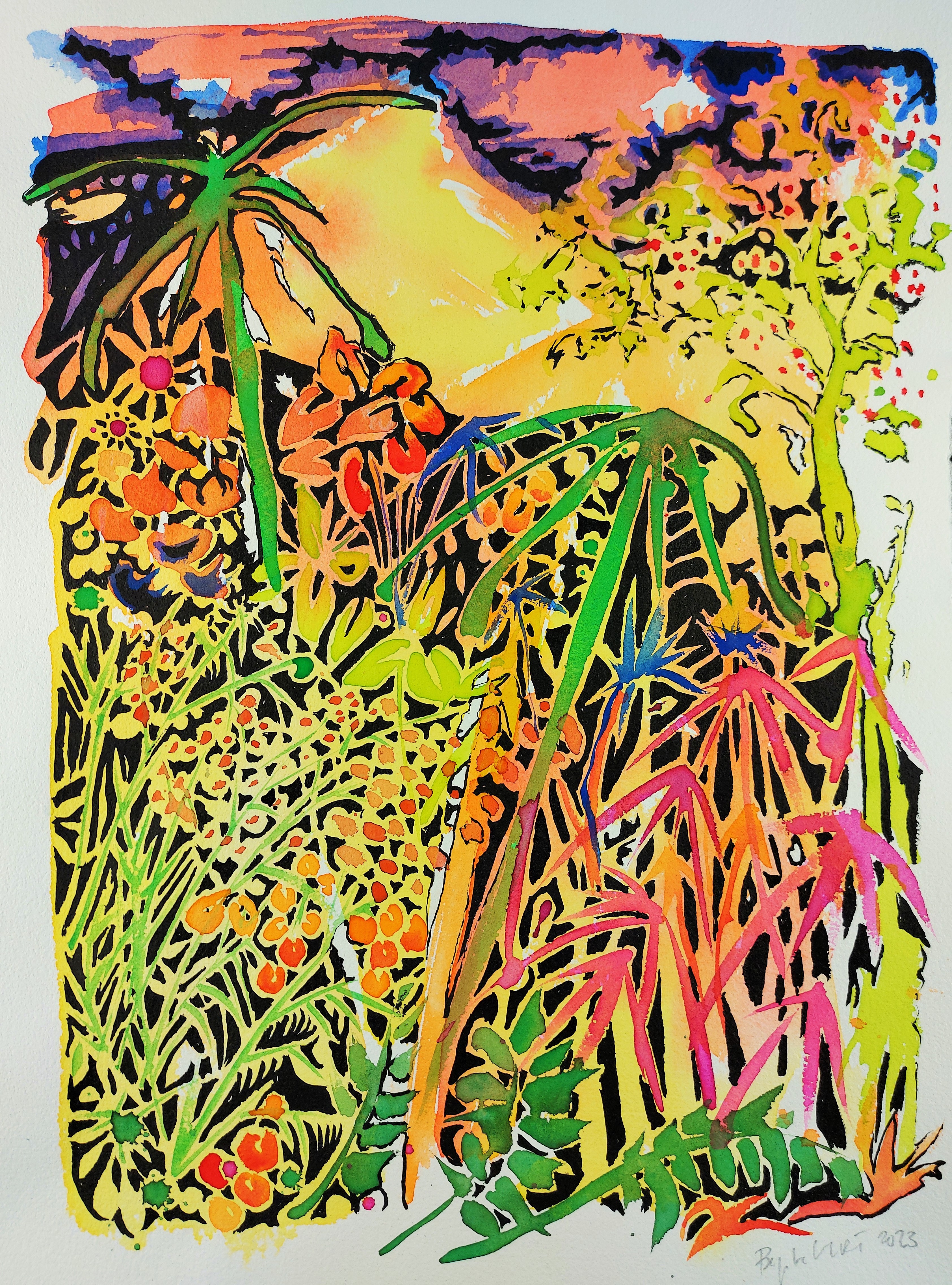 Baptiste Laurent, Jungle au Ciel rose et bleu Baptiste Laurent, Jungle au Ciel rose et bleu