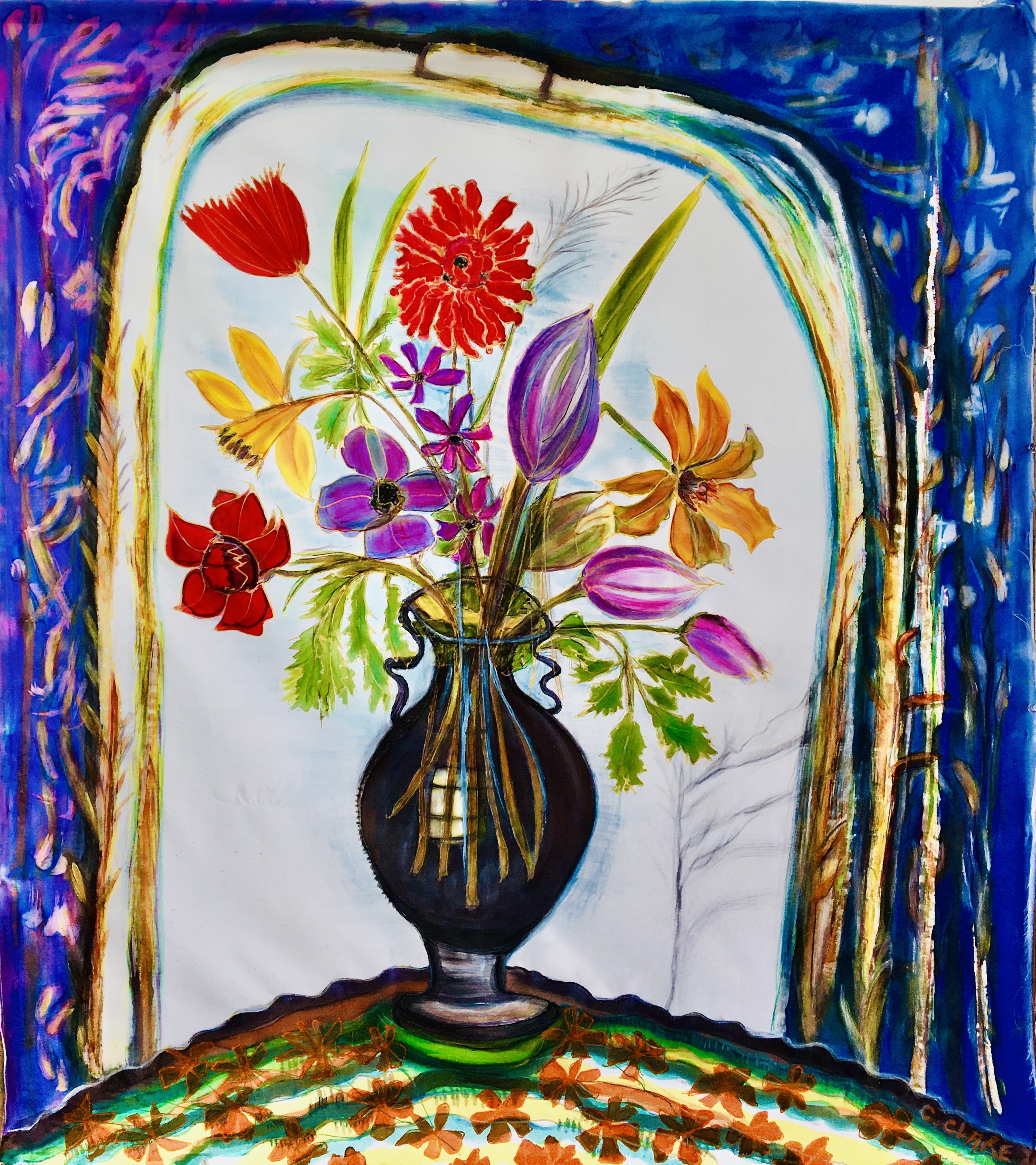 Catherine Clare, Fleurs dans un vase, inspiré de Gioviana Garzoni Catherine Clare, Fleurs dans un vase, inspiré de Gioviana Garzoni
