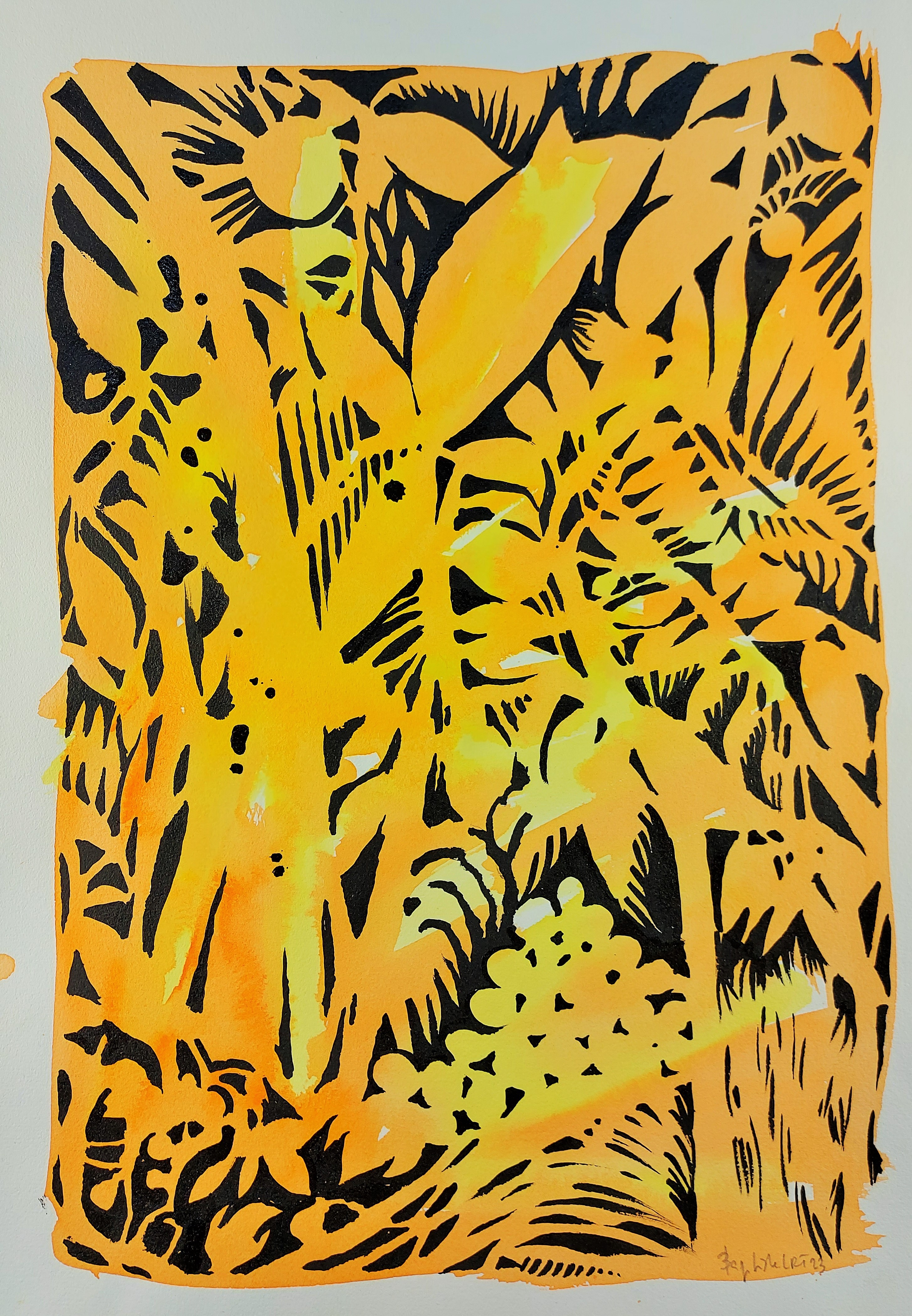 Baptiste Laurent, Jungle Orange & Jaune sur noir Baptiste Laurent, Jungle Orange & Jaune sur noir