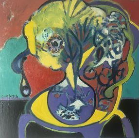 Gemälde, Vert émeraude, jaune et violet, Nourreddine Guesmia