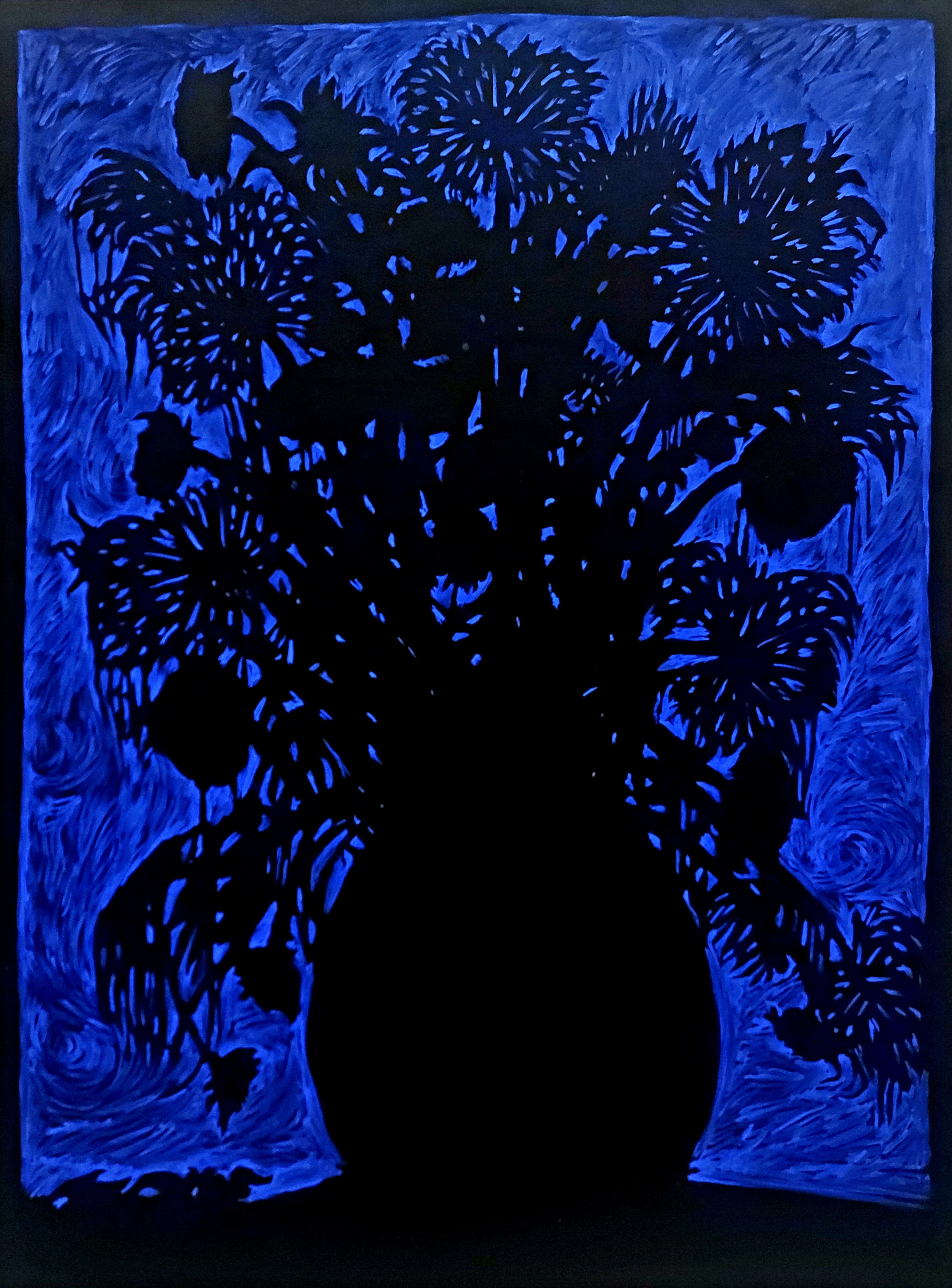 Baptiste Laurent, Velvet Sunflowers in a blue night light Baptiste Laurent, Velvet Sunflowers in a blue night light