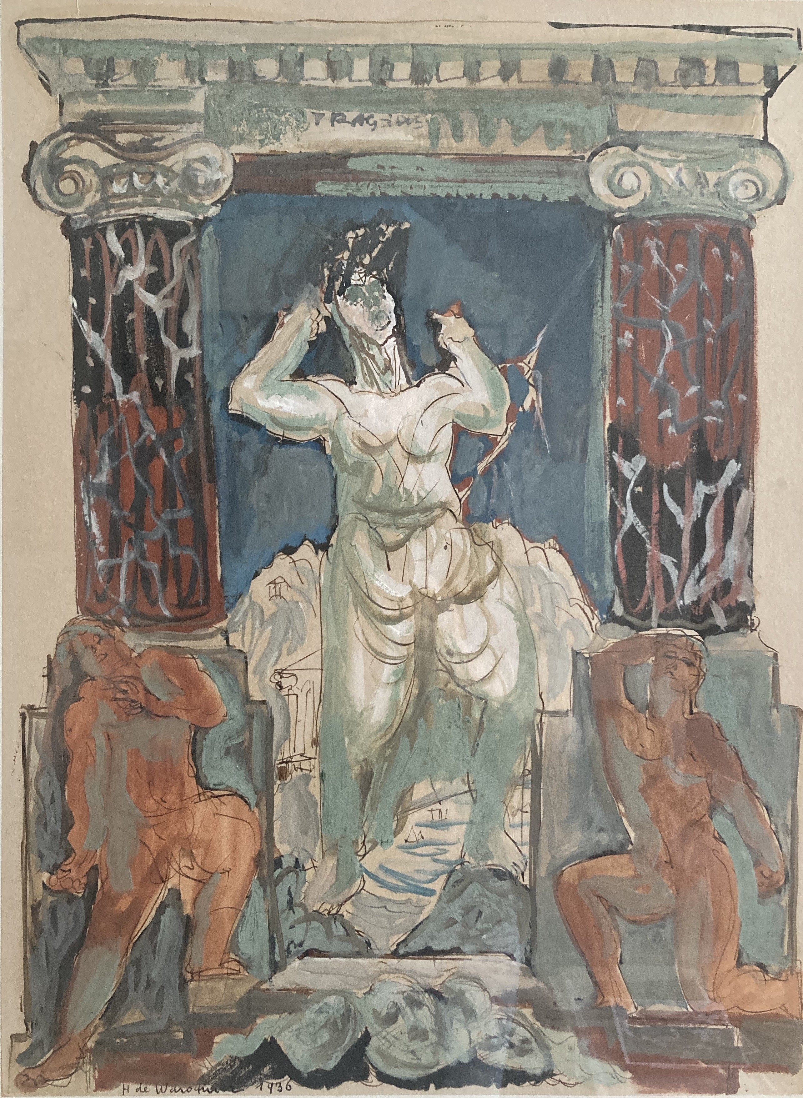 Henry de Waroquier, La Tragédie Antique, étude pour le décor mural du vestibule du Théâtre de Chaillot, 1936 Henry de Waroquier, La Tragédie Antique, étude pour le décor mural du vestibule du Théâtre de Chaillot, 1936
