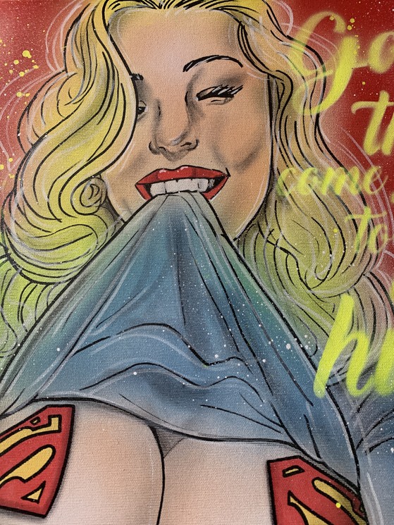 Alvin Silvrants - Sexy Supergirl big boobs pull shirt pop art