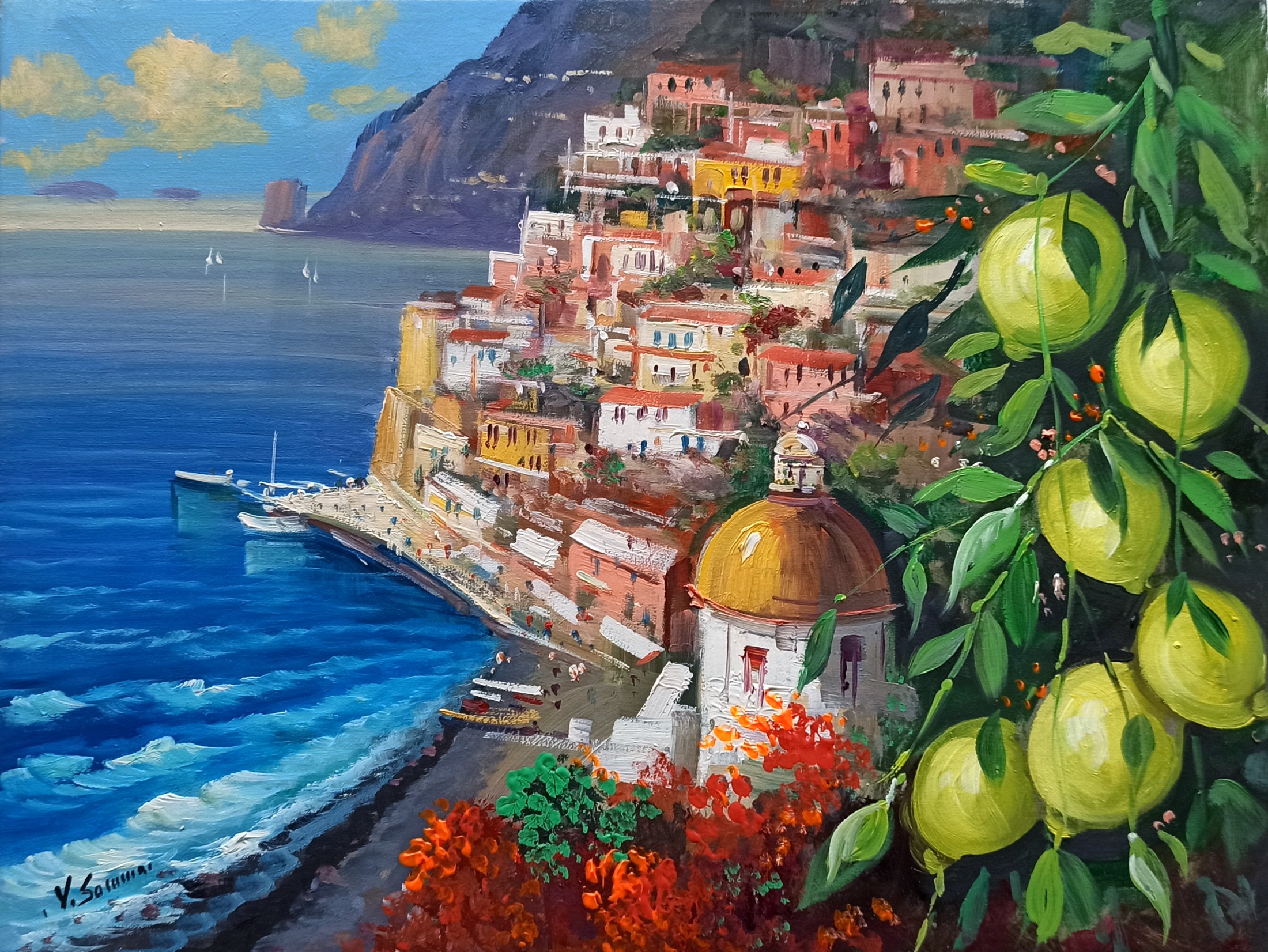 Vincenzo Somma, Nature on the coast - Positano painting seaside Vincenzo Somma, Nature on the coast - Positano painting seaside