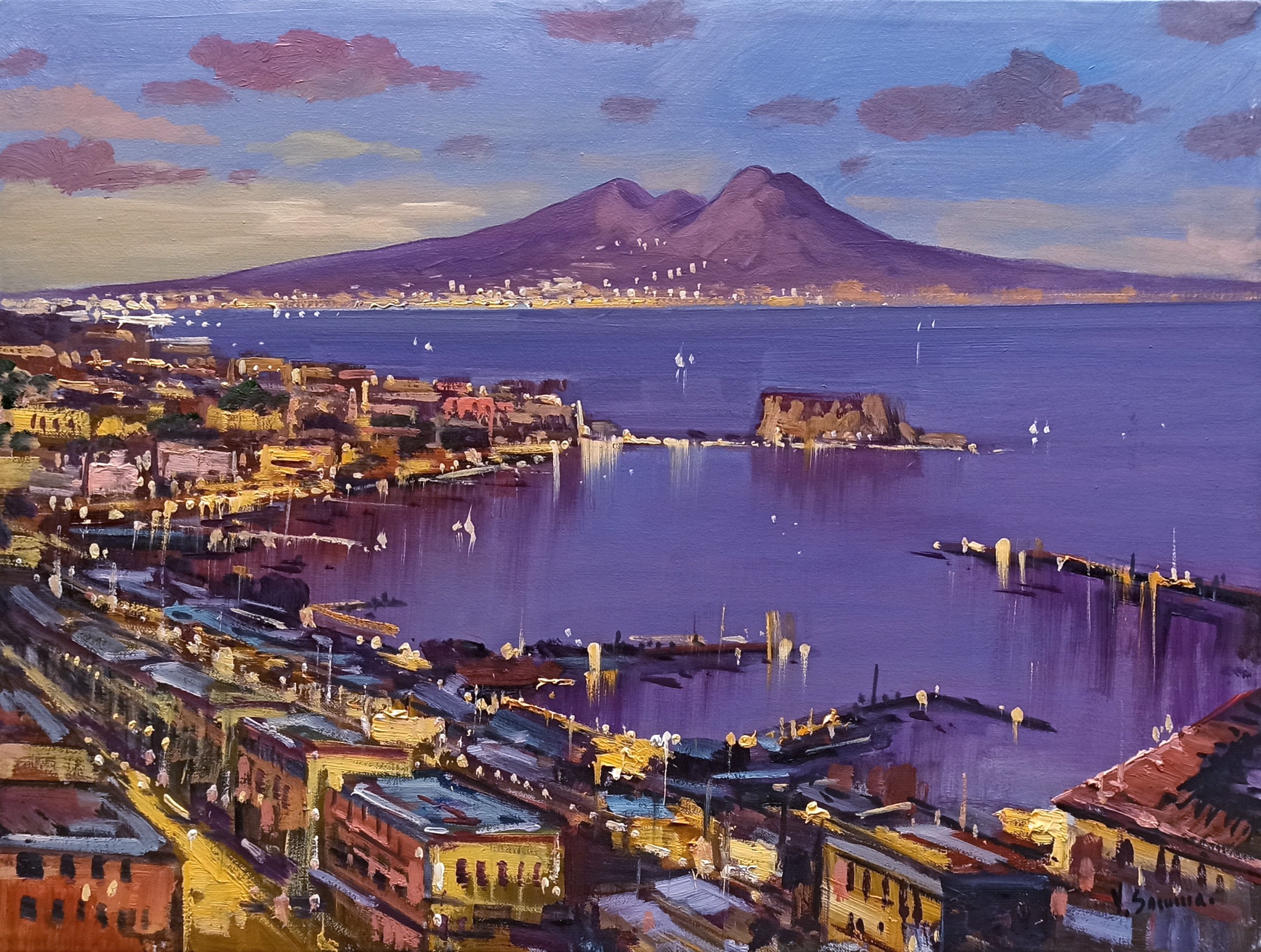 Vincenzo Somma, Lights of Posillipo - Naples painting seaside Vincenzo Somma, Lights of Posillipo - Naples painting seaside