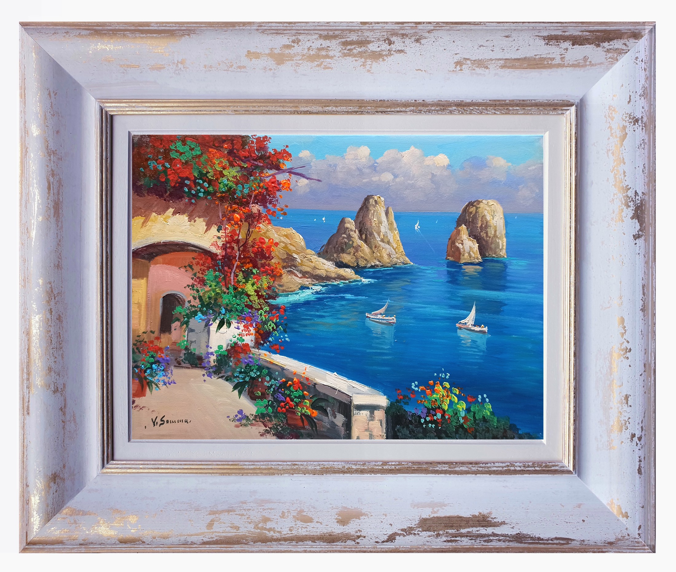 Vincenzo Somma, Seastacks belvedere small version - Capri painting & frame Vincenzo Somma, Seastacks belvedere small version - Capri painting & frame